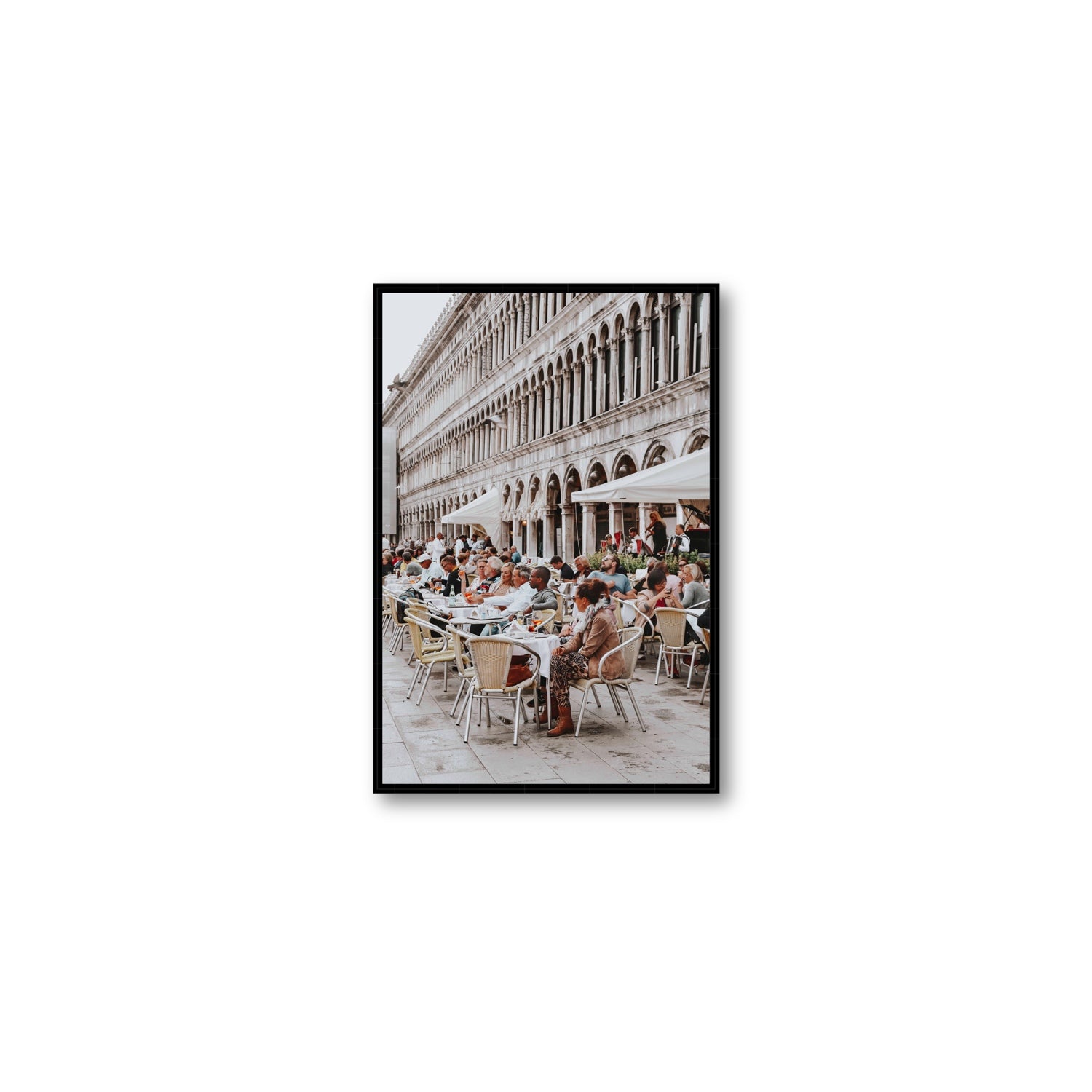 Lunchbreak Venice Italian wall art Medium fine art canvas in black float frame