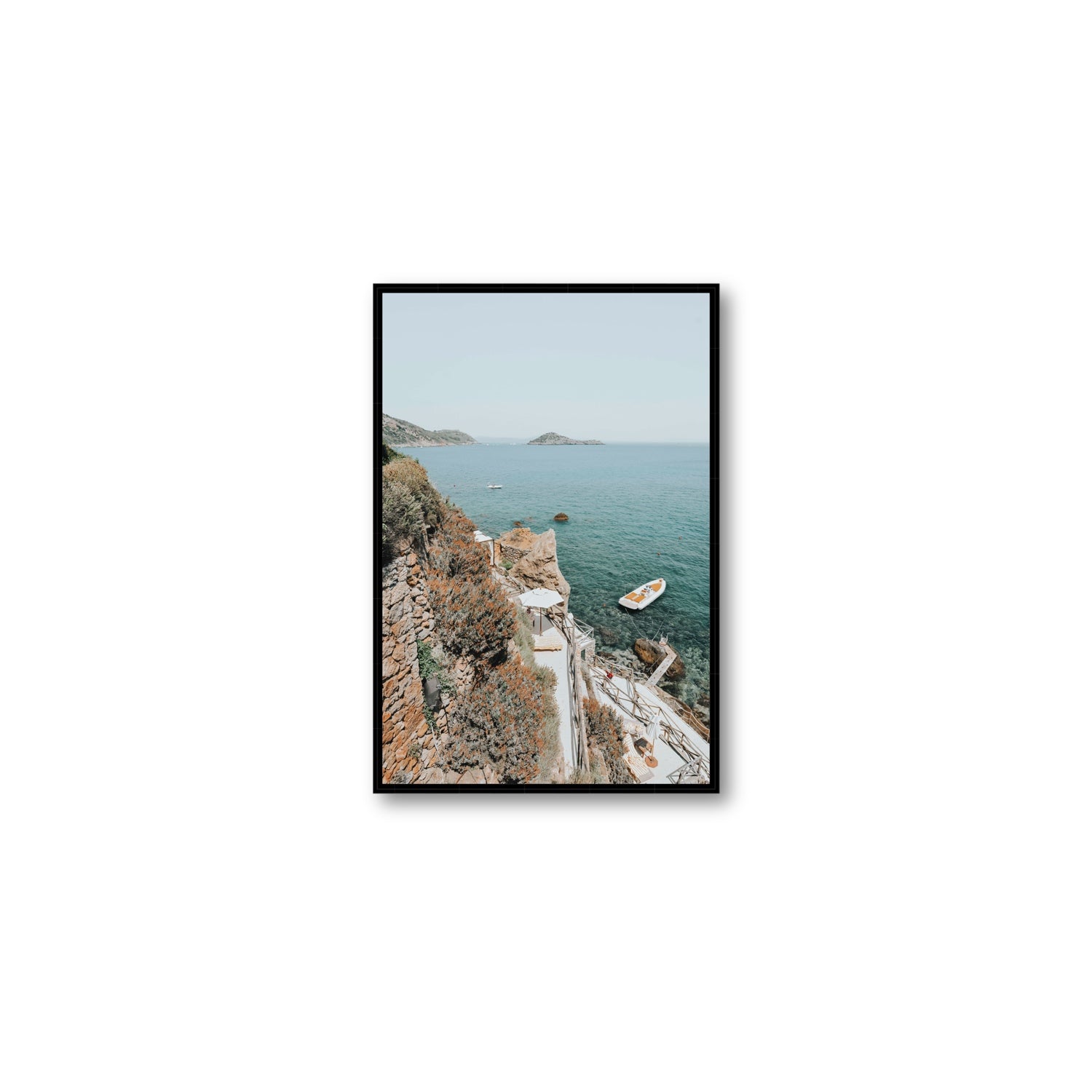Front Row Seat Tuscany coastal wall art Medium fine art canvas in black float frame