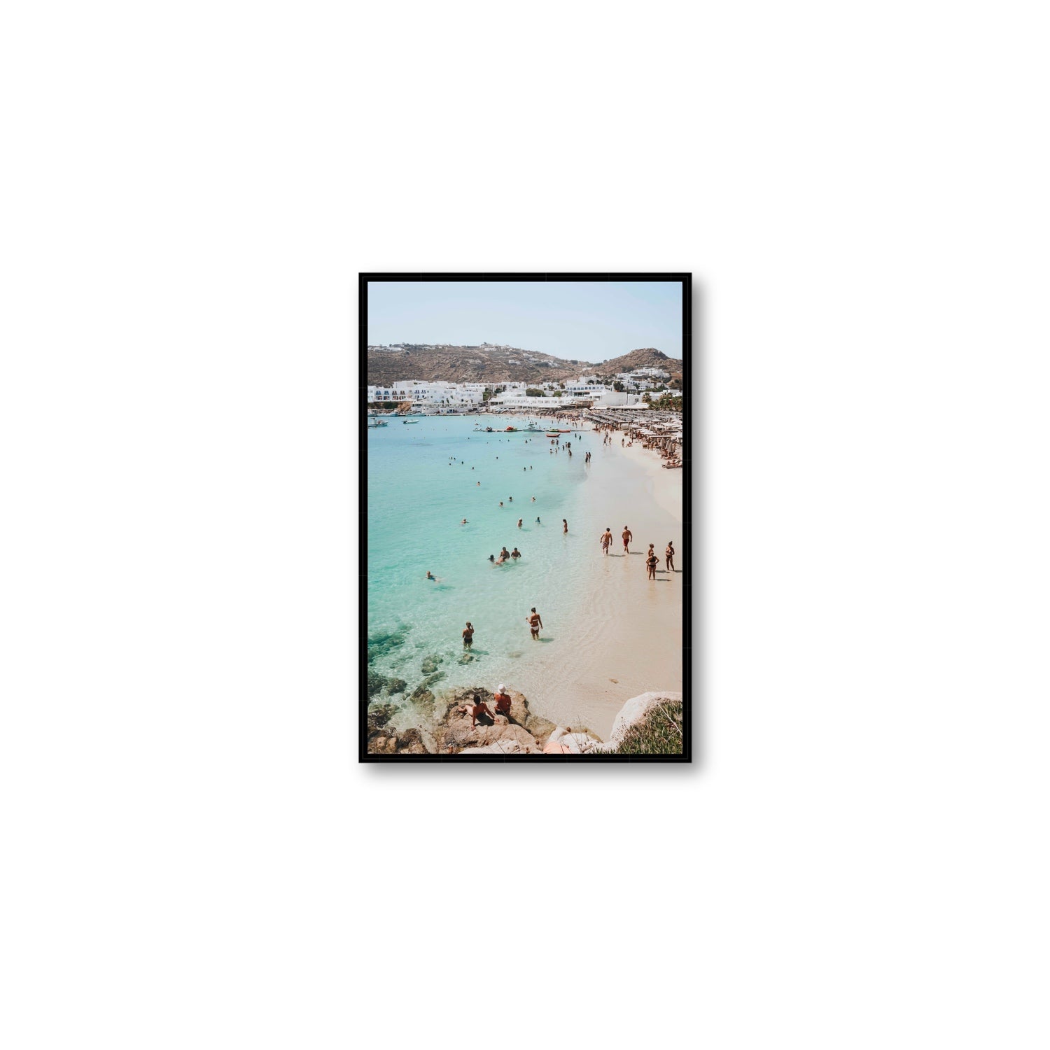 Breathe In The Salty Air Mykonos Greek island wall art Medium fine art canvas in black float frame
