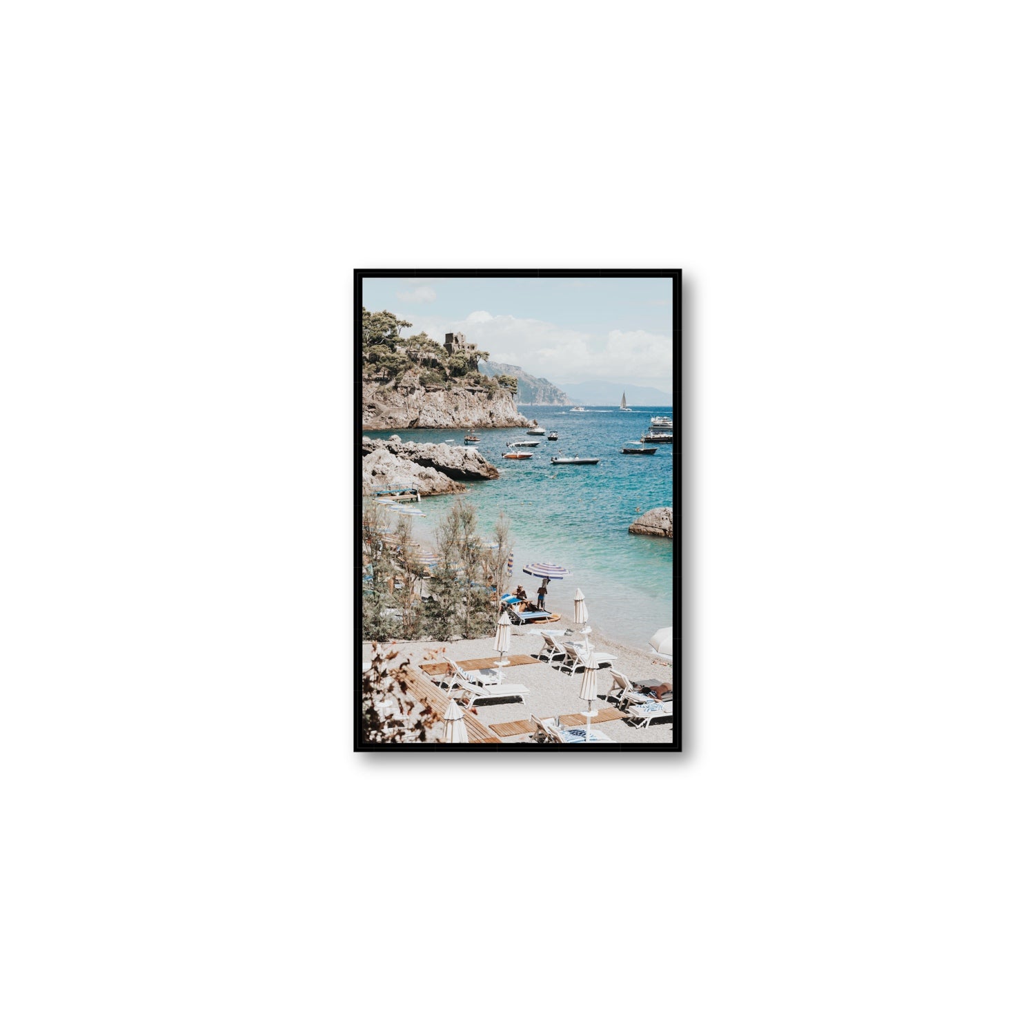 Sizzling Summer Days Amalfi coastal wall art Medium fine art canvas in black float frame