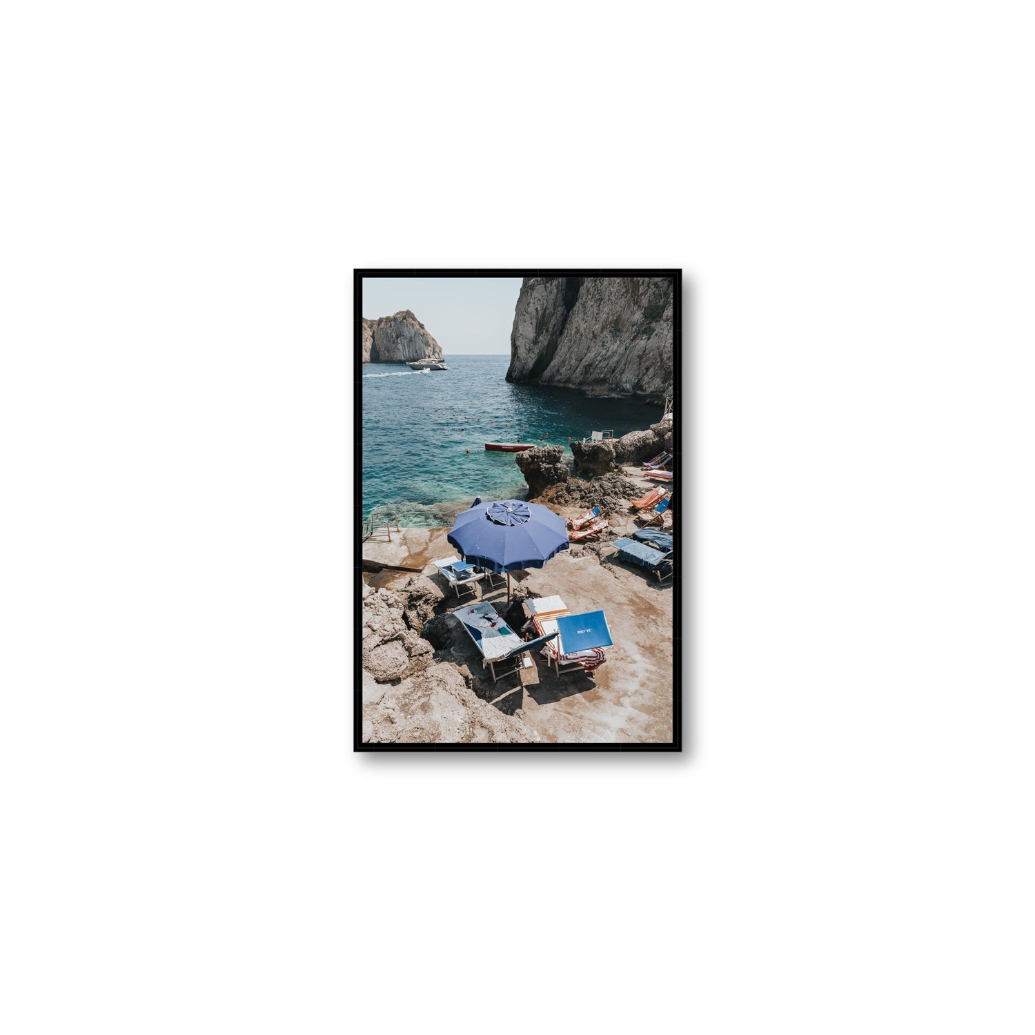 Lonely Loungers fine art print, Capri, Italy, Medium, Black Float Frame, Fine Art Canvas