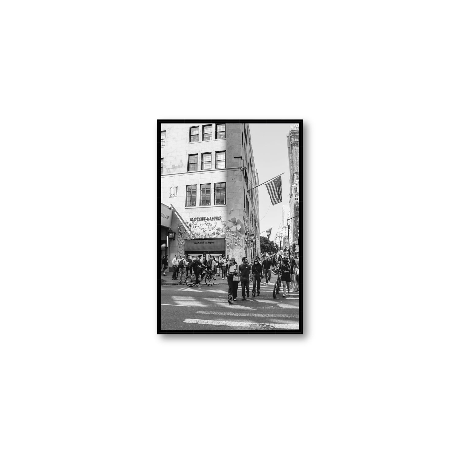 Sidewalk Shuffle New York NYC Black & White wall art Medium fine art canvas in black float frame