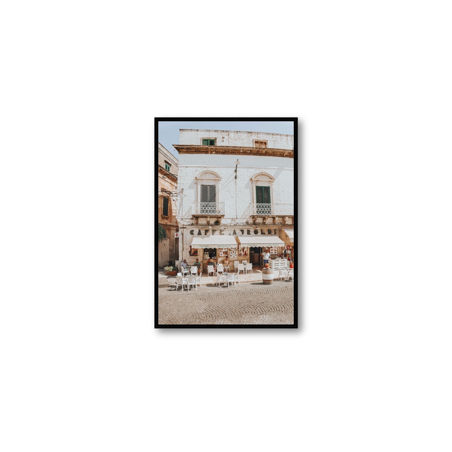 L'Ora di Pranzo Puglia L’Ora di Pranzo Italian art print Medium fine art canvas in black float frame