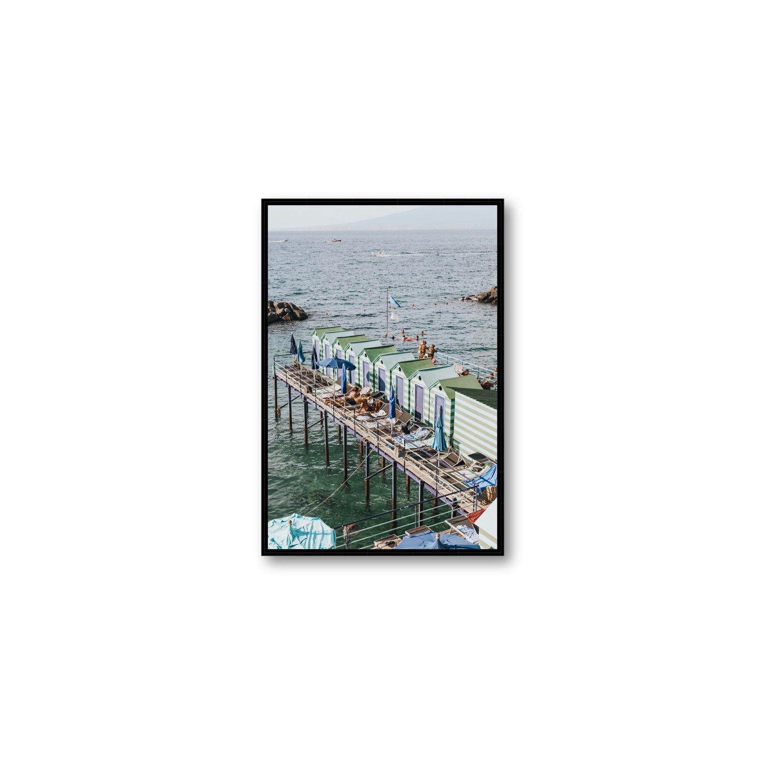 Cabine da Spiaggia fine art print, Sorrento, Italy, Medium, Black Float Frame, Fine Art Canvas