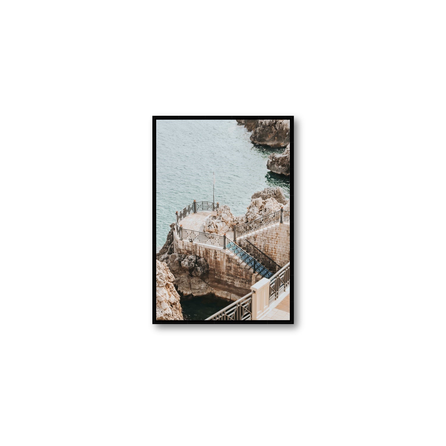 Tidal Staircase Puglia coastal Italian wall art Medium fine art canvas in black float frame