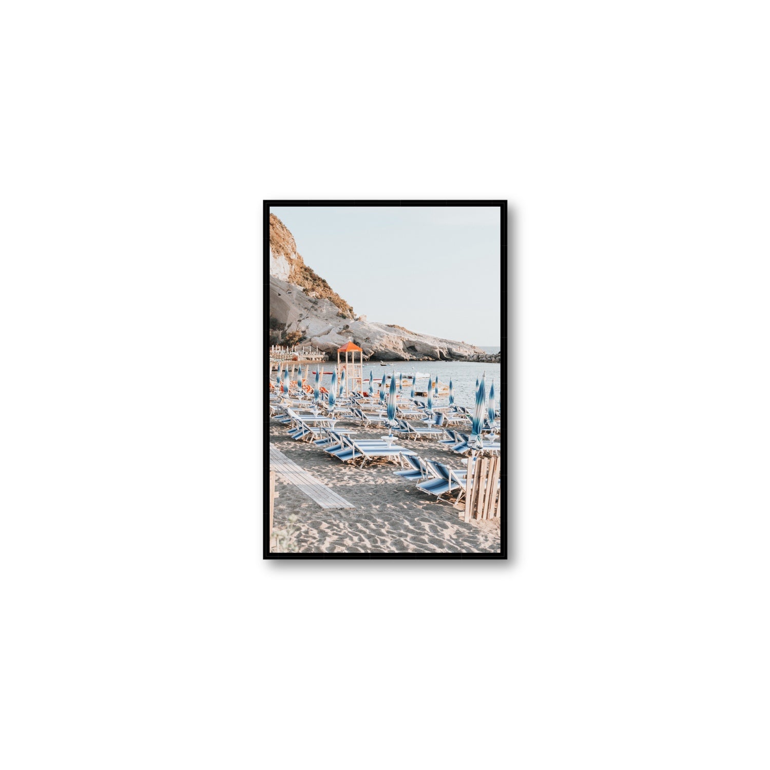 The Golden Hour Ischia Italian coastal wall art Medium fine art canvas in black float frame
