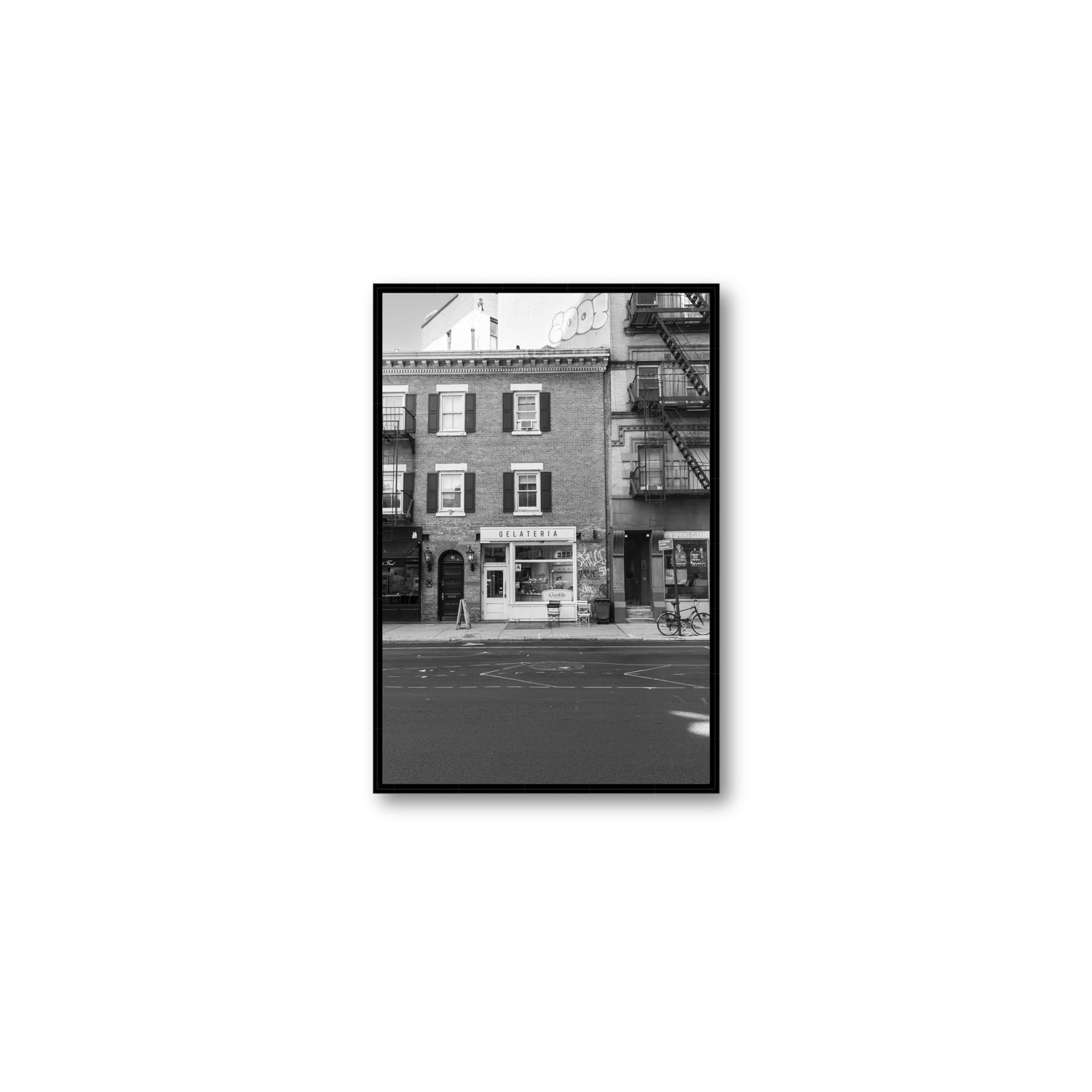 Gelateria New York NYC Black & White wall art Medium fine art canvas in black float frame