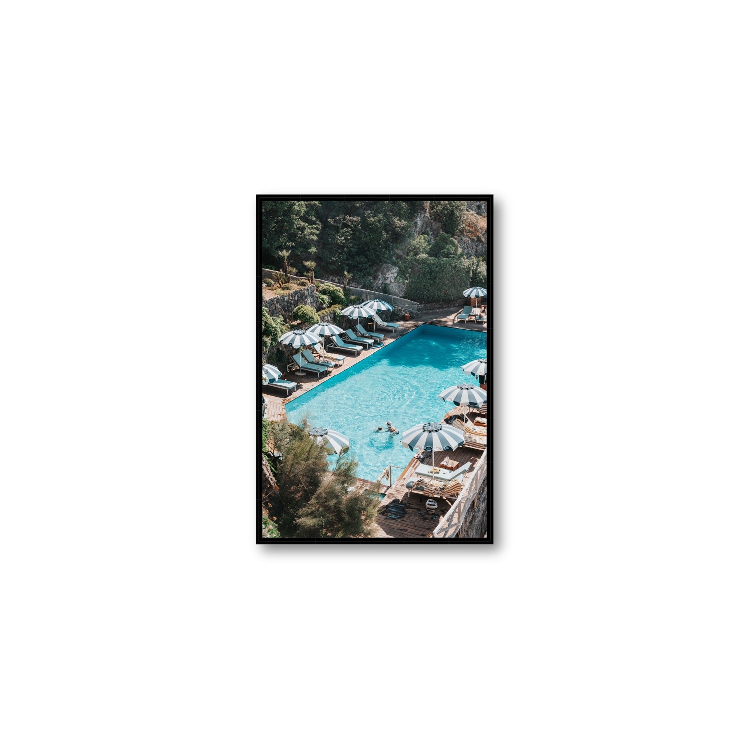 Poolside Paradise fine art print, Ischia, Italy, Medium, Black Float Frame, Fine Art Canvas