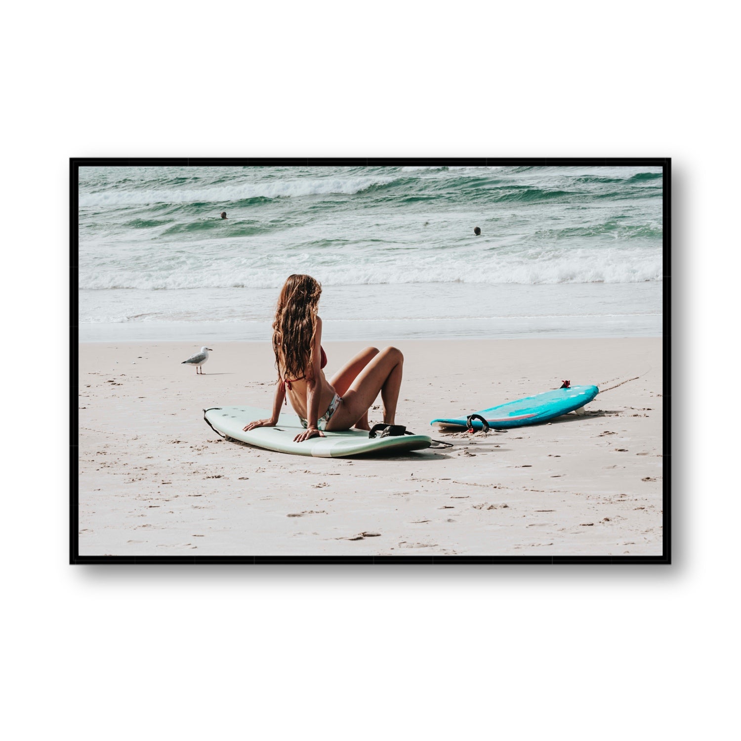 Ciao Bella Byron Bay Surf coastal wall art Statement fine art canvas in black float frame