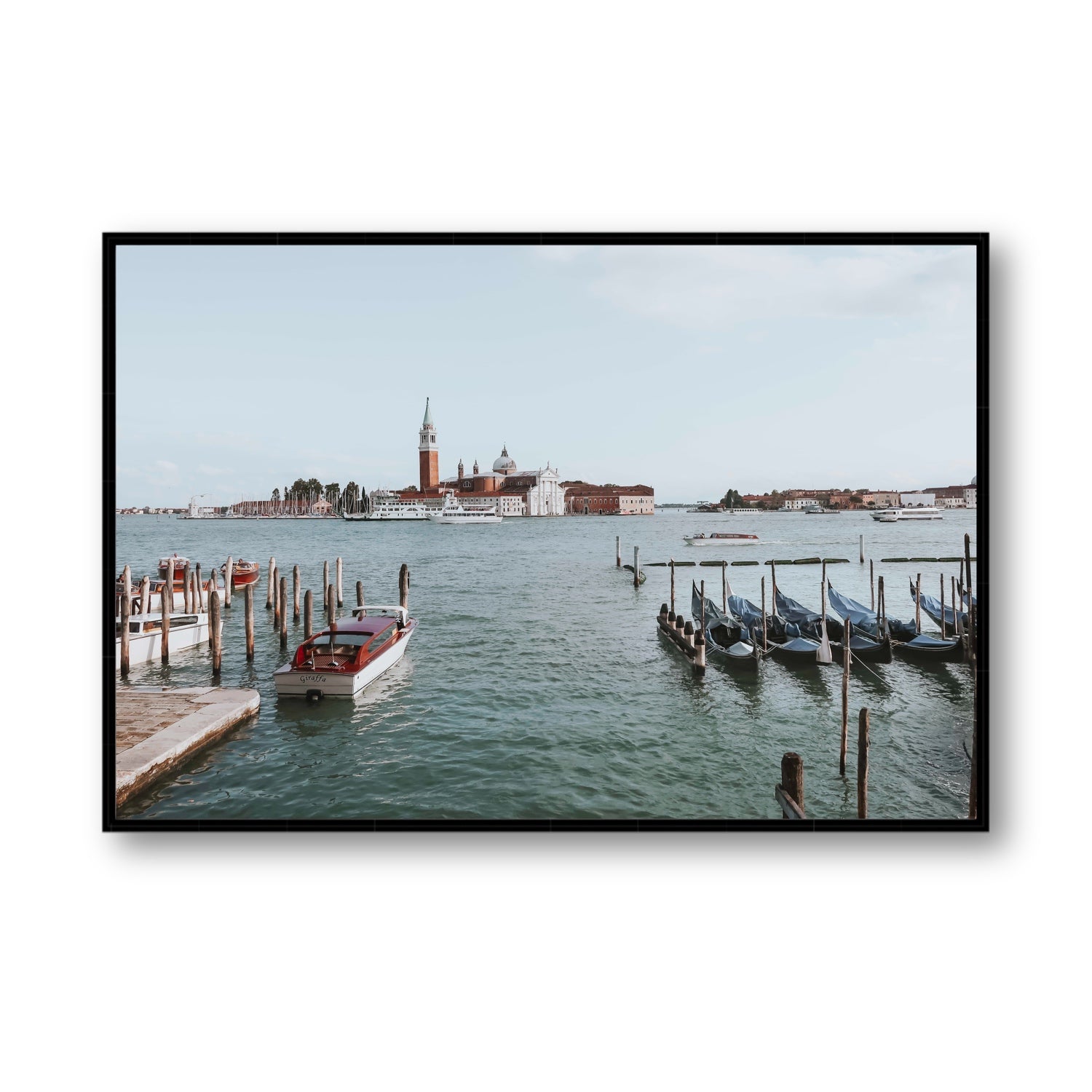 Venetian Waterscape Venice Italian art print Statement fine art canvas in black float frame