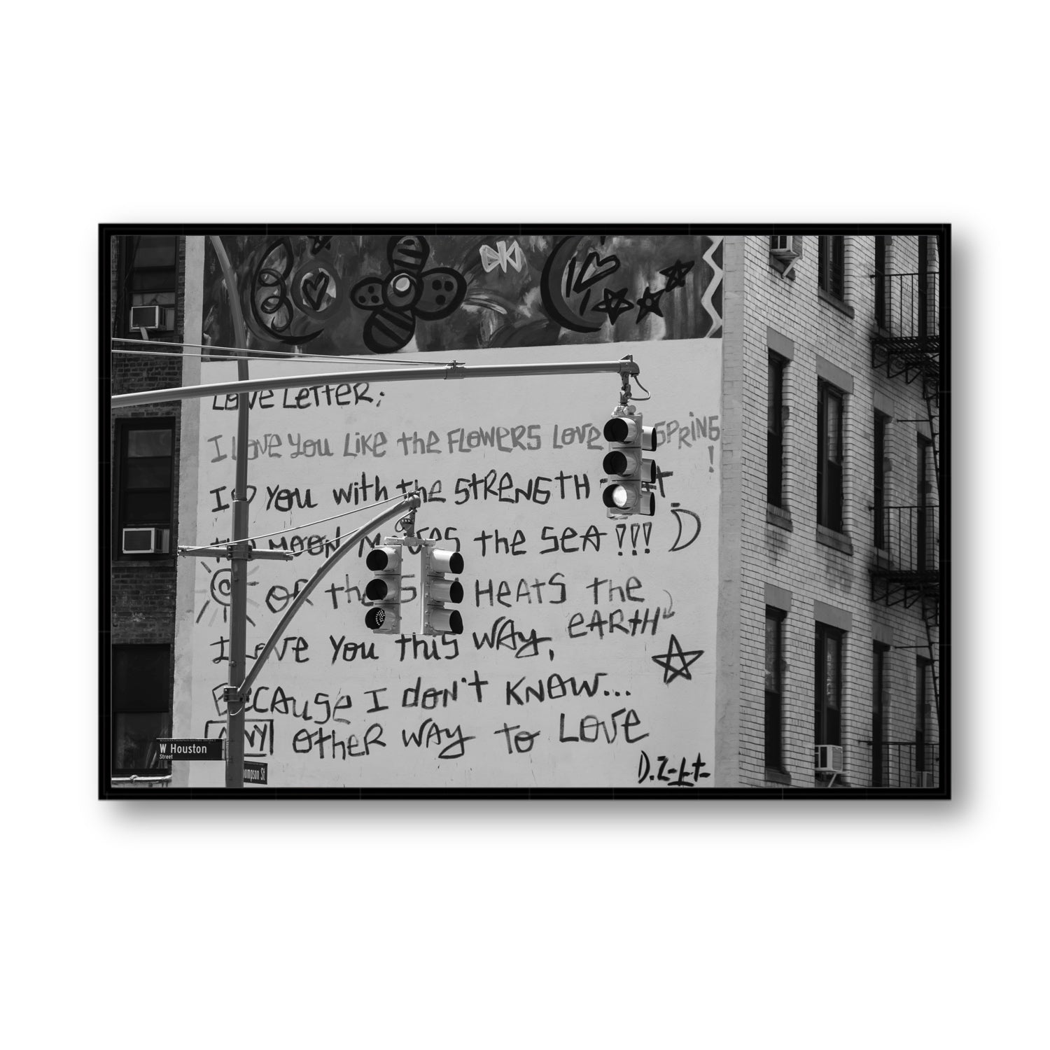 Love Letter New York NYC Black & White wall art Statement fine art canvas in black float frame