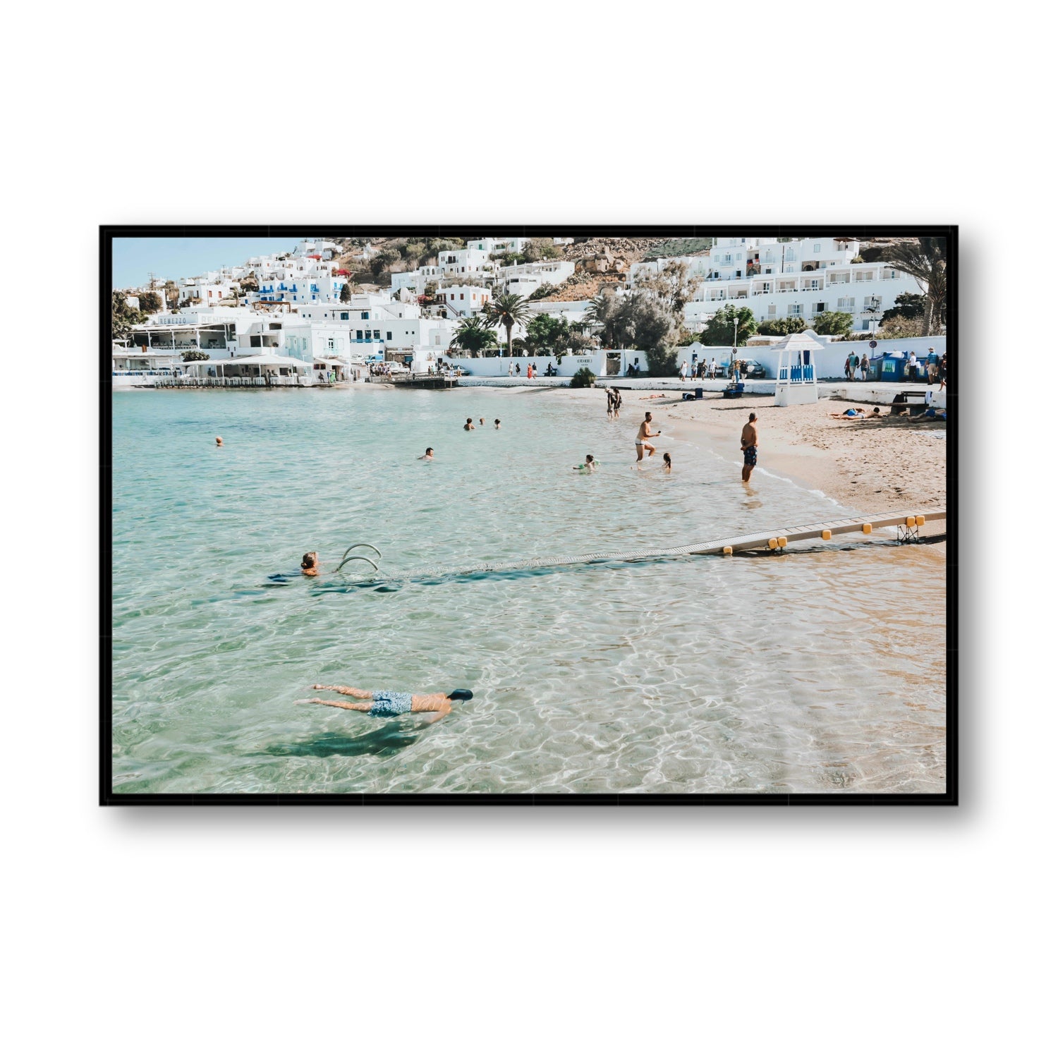 Bathe Yourself In Beauty Mykonos Greek island wall art Statement fine art canvas in black float frame