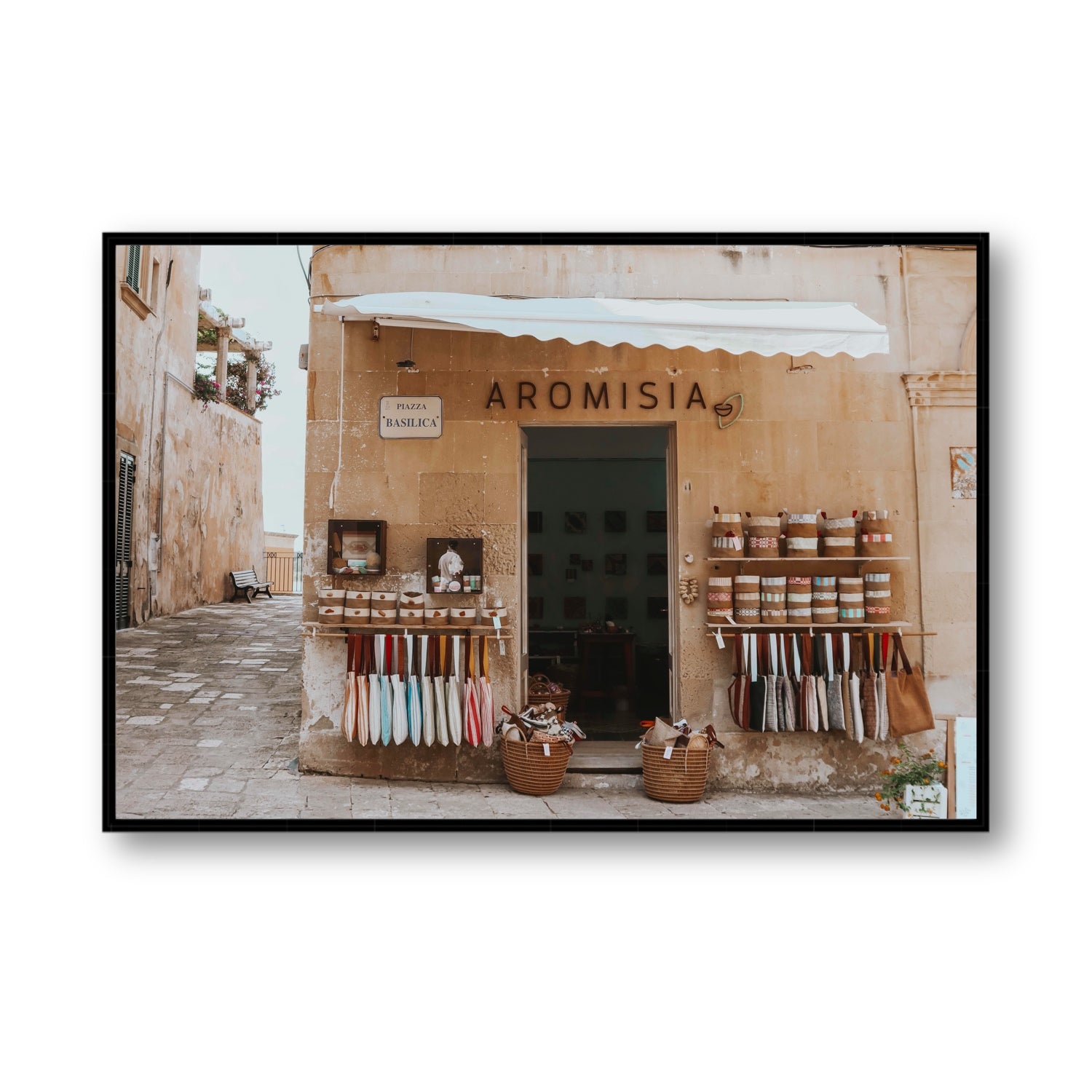 Aromisia Puglia Otranto Italian wall art Statement fine art canvas in black float frame
