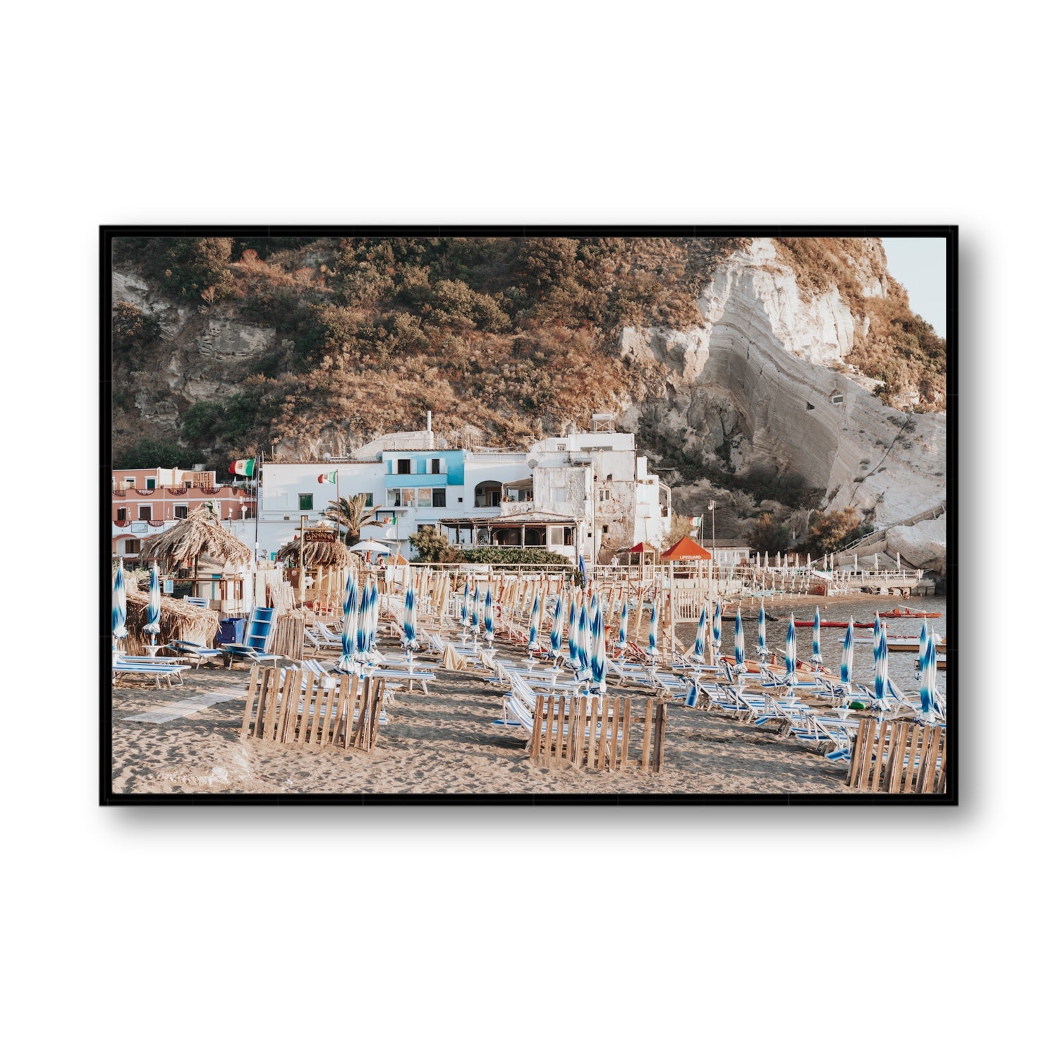 Sant' Angelo Ischia Italian coastal wall art Statement fine art canvas in black float frame