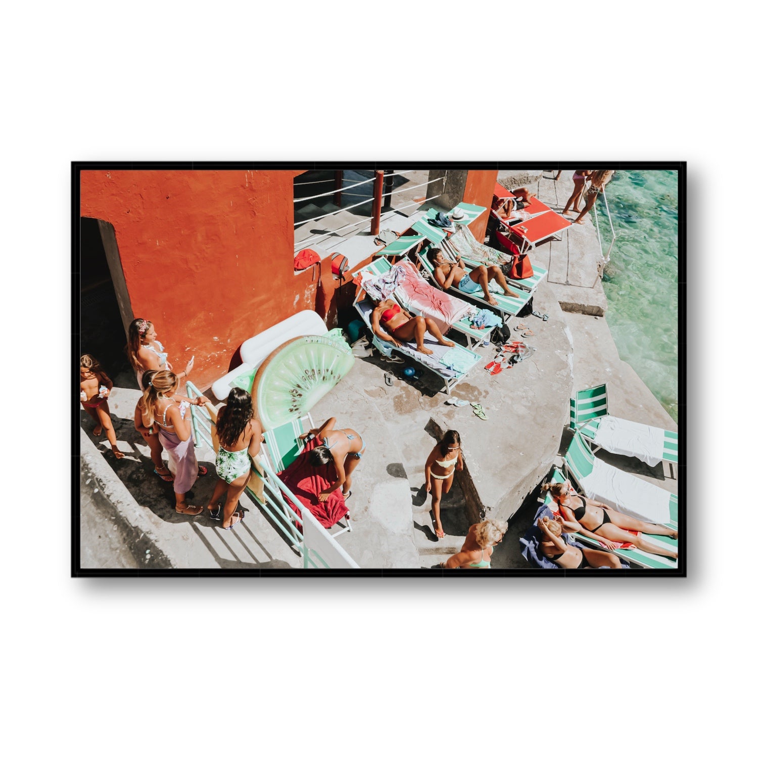 Italianita Capri beach Mediterranean wall art Statement fine art canvas in black float frame
