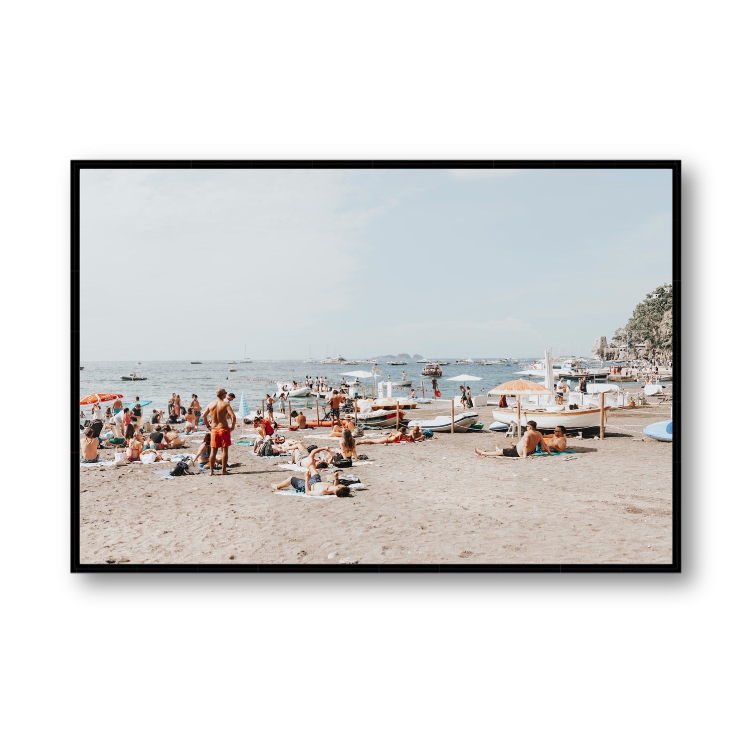 Beachy Vibes fine art print, Positano, Italy, Statement, Black Float Frame, Fine Art Canvas