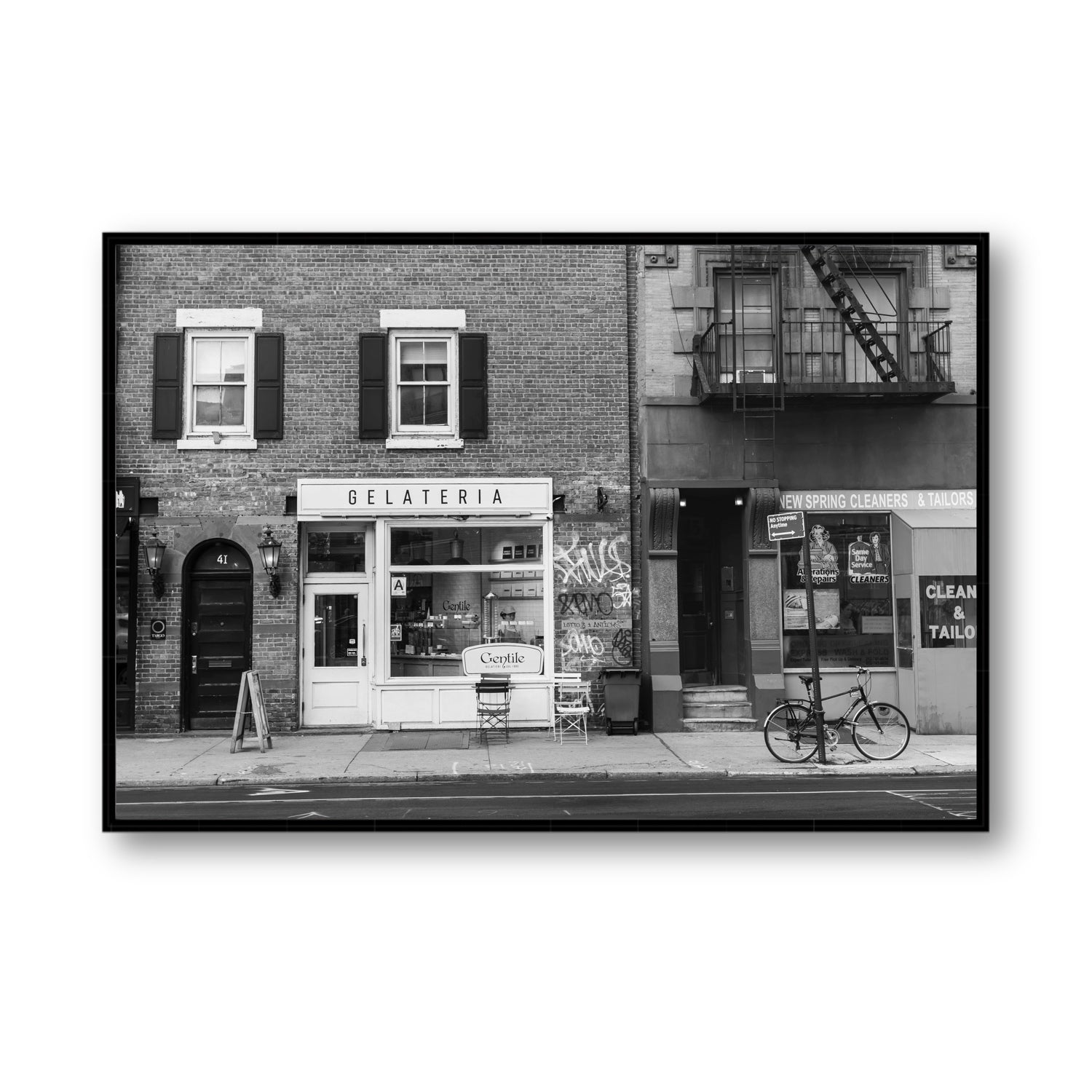 West Village Dolcezza New York NYC Black & White wall art Statement fine art canvas in black float frame