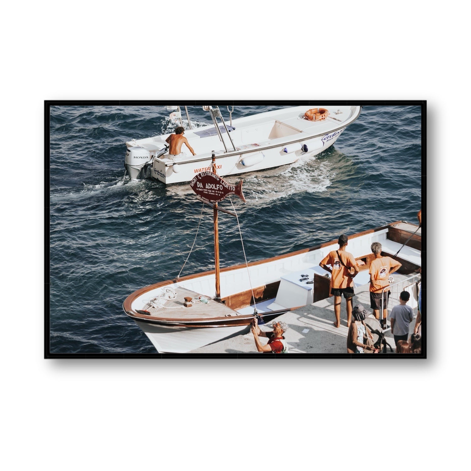 Water Taxi Positano wall art Statement fine art canvas in black float frame