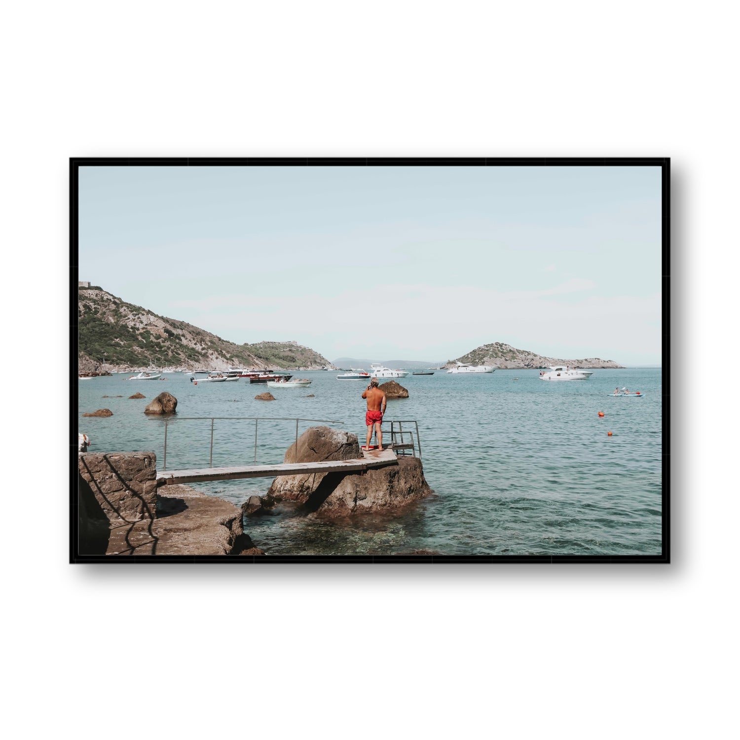 Out Of Office Tuscany coastal Italian wall art Statement fine art canvas in black float frame