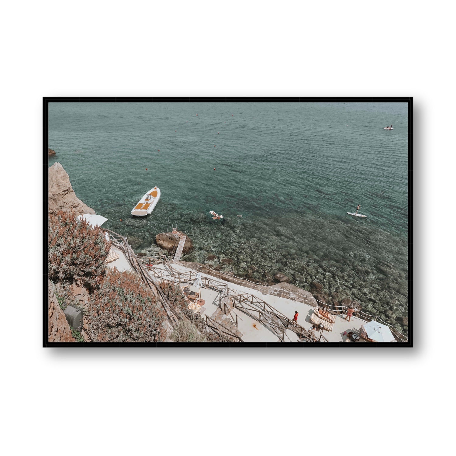 The Lagoon Tuscany coastal Italian wall art Statement fine art canvas in black float frame