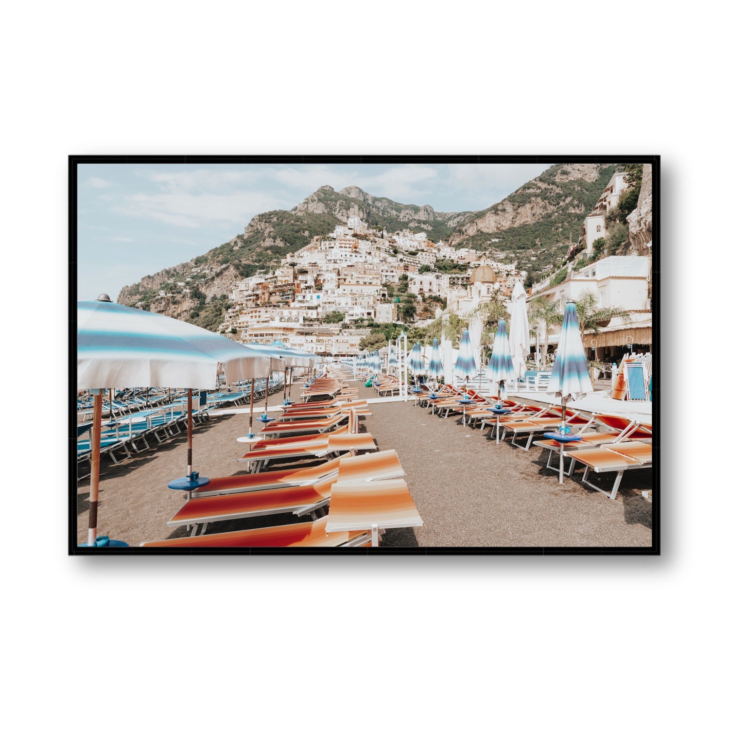 Spiaggia Grande fine art print, Positano, Italy, Statement, Black Float Frame, Fine Art Canvas