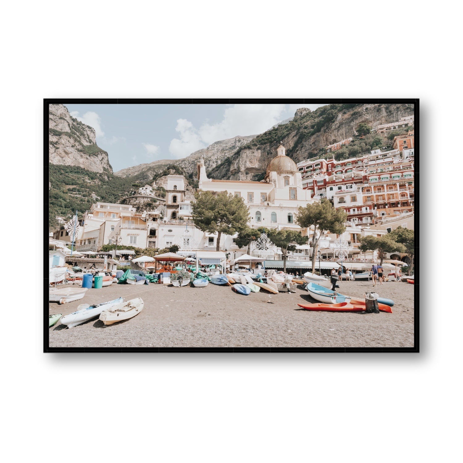 Pastel Paradise fine art print, Positano, Italy, Statement, Black Float Frame, Fine Art Canvas
