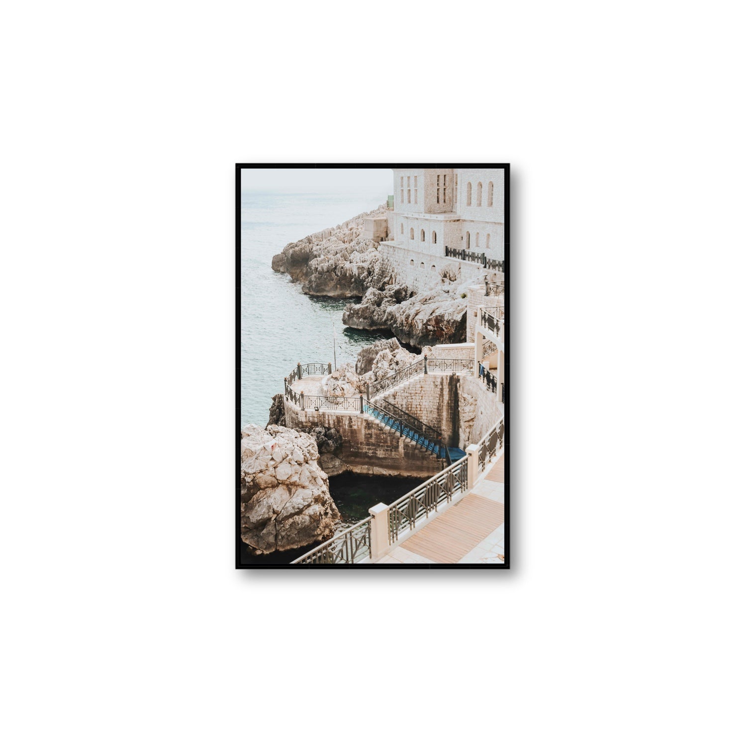 Wellness Centre Puglia coastal wall art Large fine art canvas in black float frame
