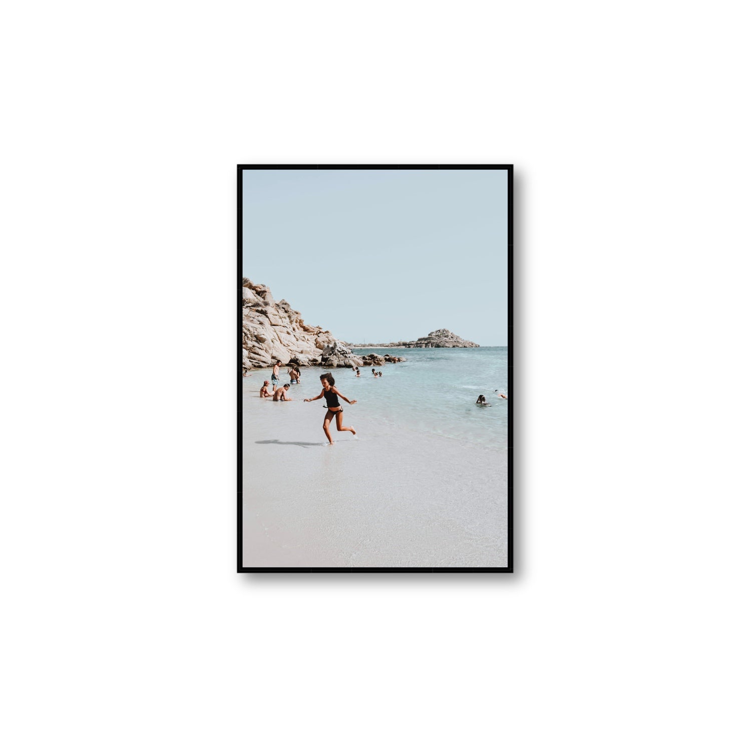 Skipping Angel Mykonos Greek island decor wall art Large fine art canvas in black float frame