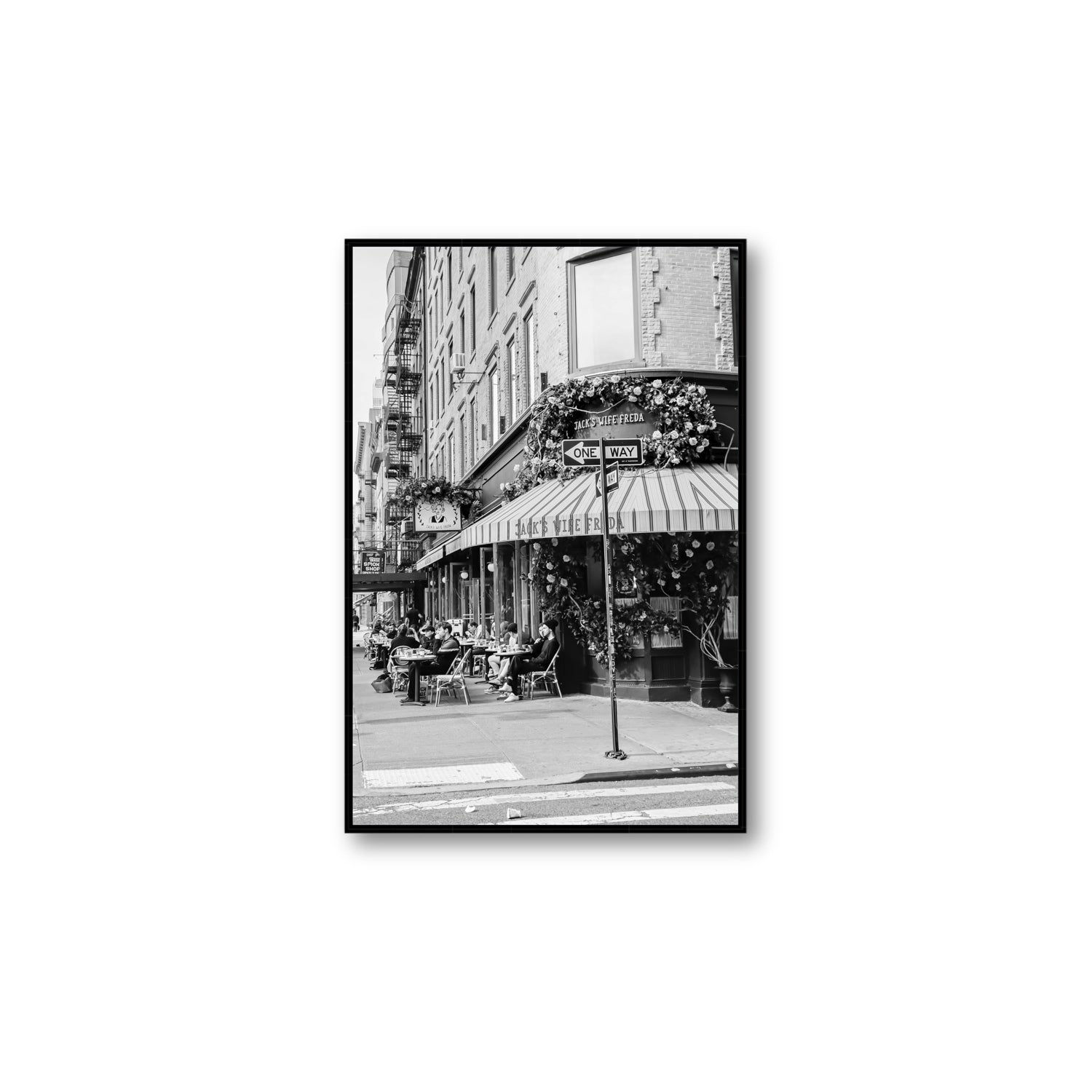 Freda's Feast New York NYC Black & White wall art Large fine art canvas in black float frame
