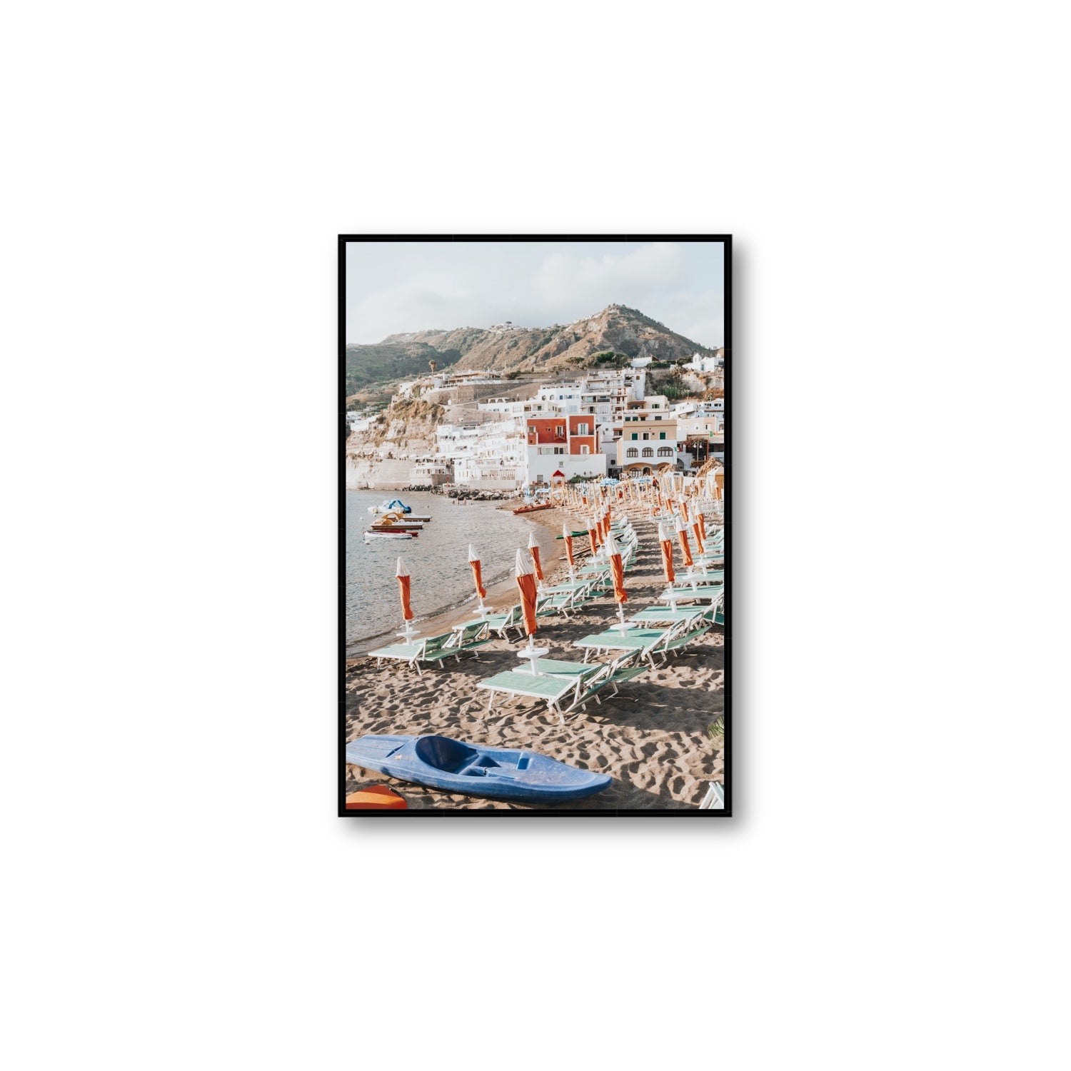 L'Isola del Paradiso Ischia Mediterranean wall art Large fine art canvas in black float frame