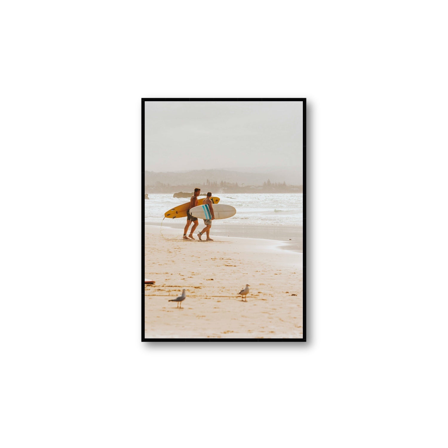 Shane & Benji Byron Bay Surf coastal wall art Large fine art canvas in black float frame