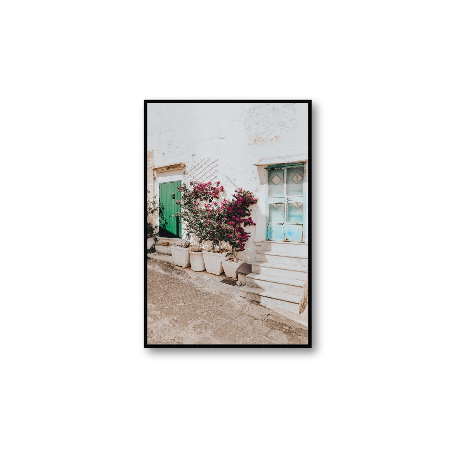 Floral Canvas Puglia Ostuni wall art Large fine art canvas in black float frame