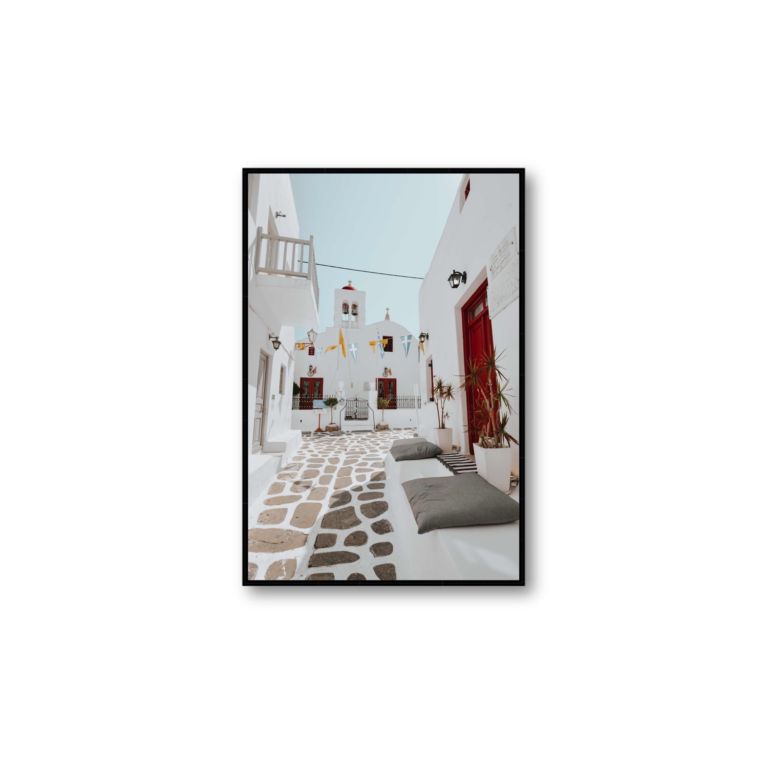 Cycladic Charm fine art print, Mykonos, Greece, Large, Black Float Frame, Fine Art Canvas