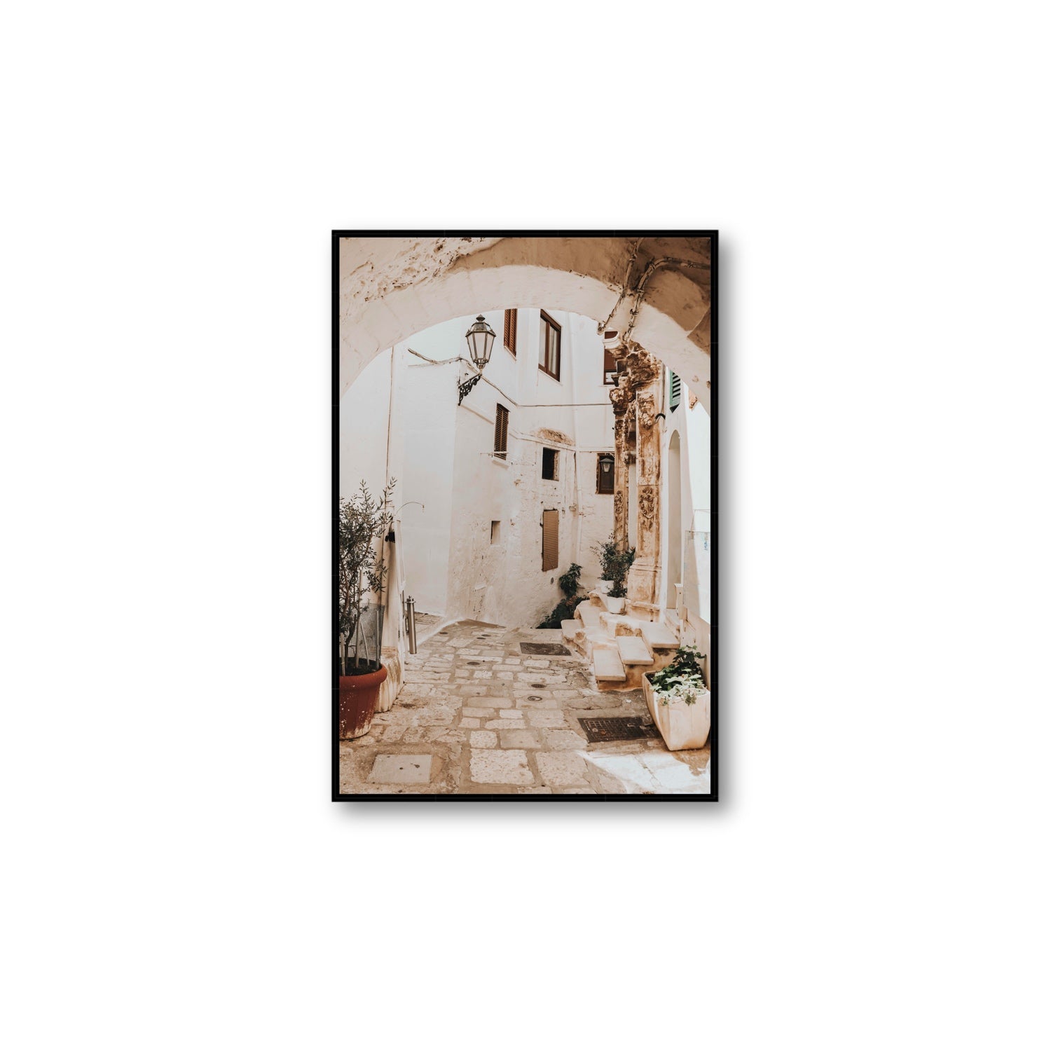 Pathway Wander Puglia Ostuni wall art Large fine art canvas in black float frame