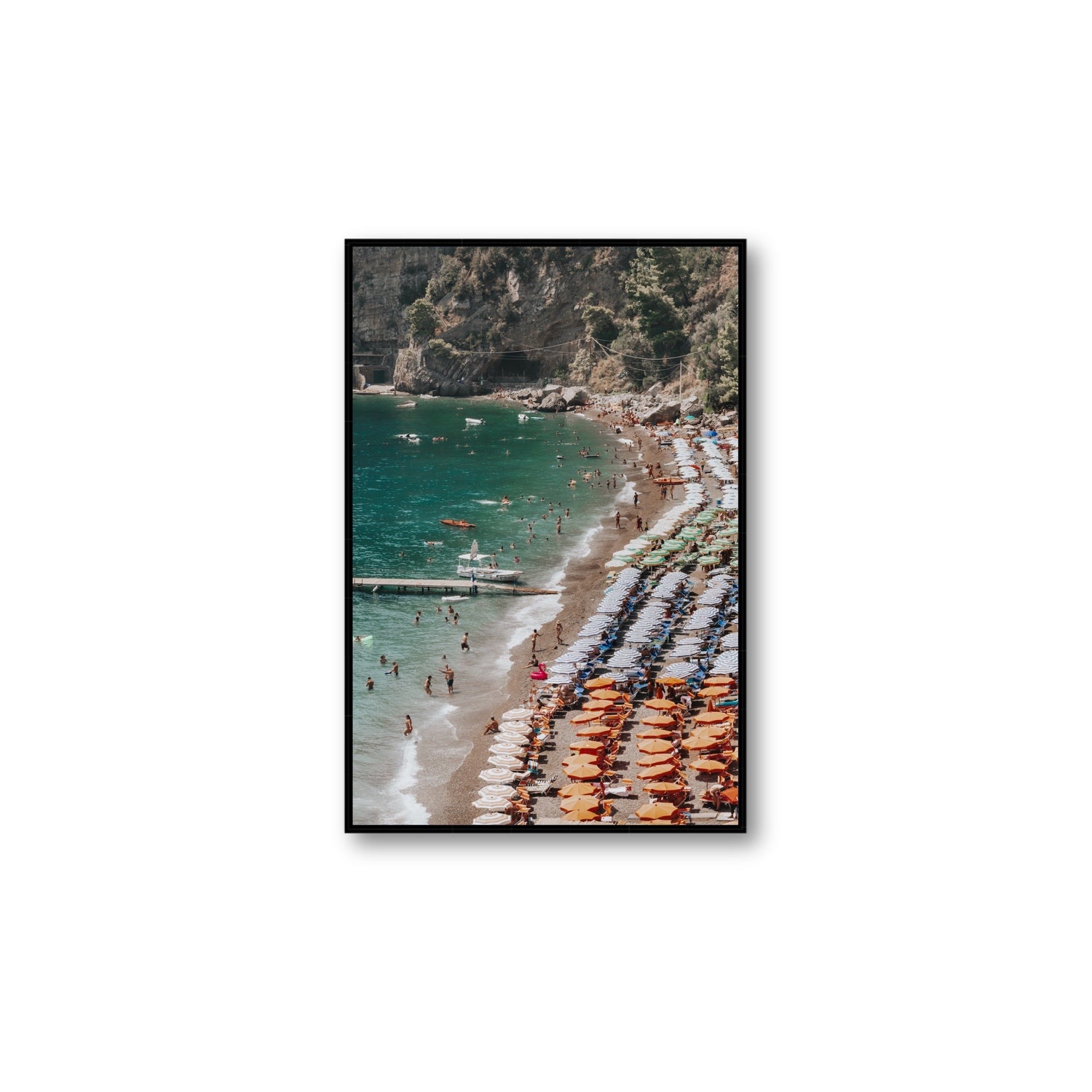 Ocean's Playground Positano decor wall art Large fine art canvas in black float frame