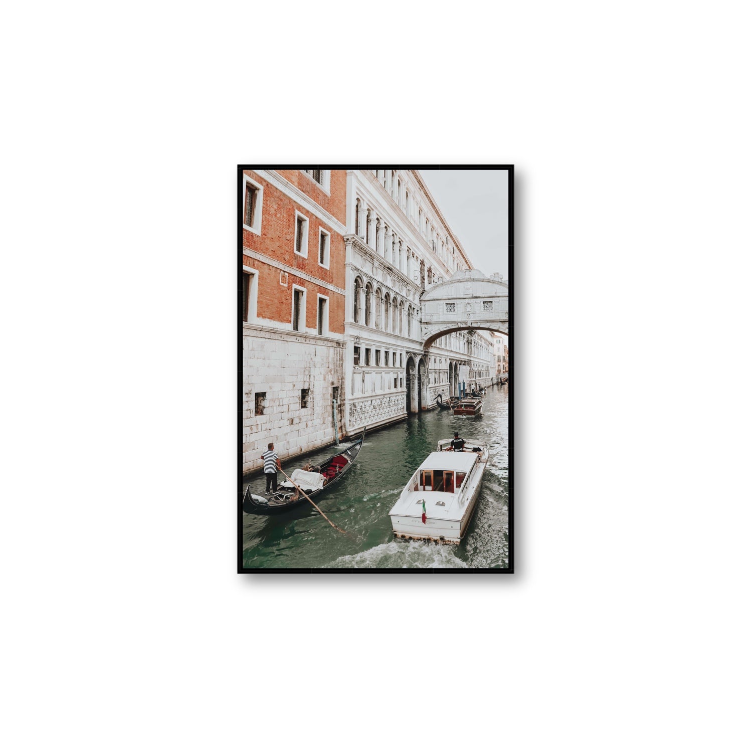 Under the Bridge Venice Gondola Italian wall art Large fine art canvas in black float frame