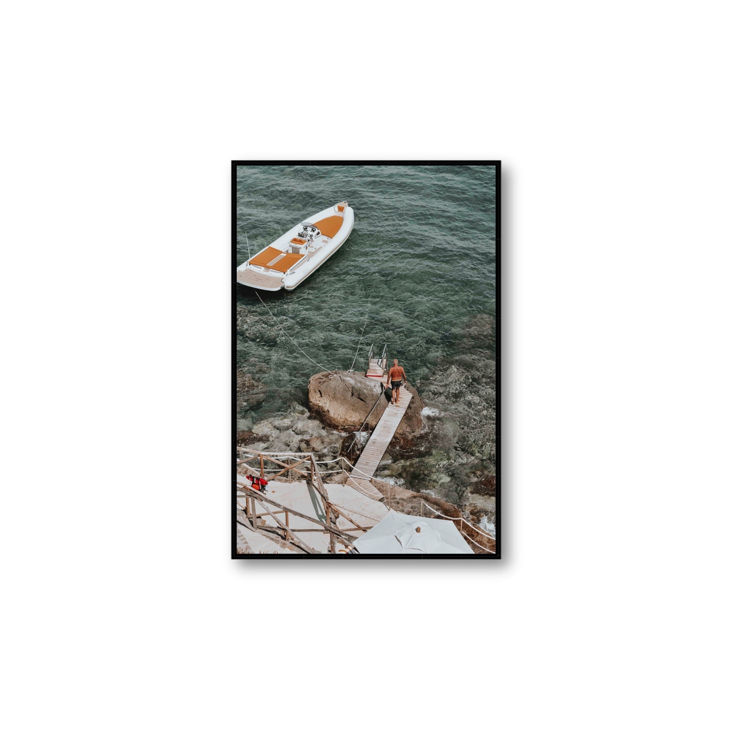 Secret Cove Tuscany coastal Italian wall art Large fine art canvas in black float frame
