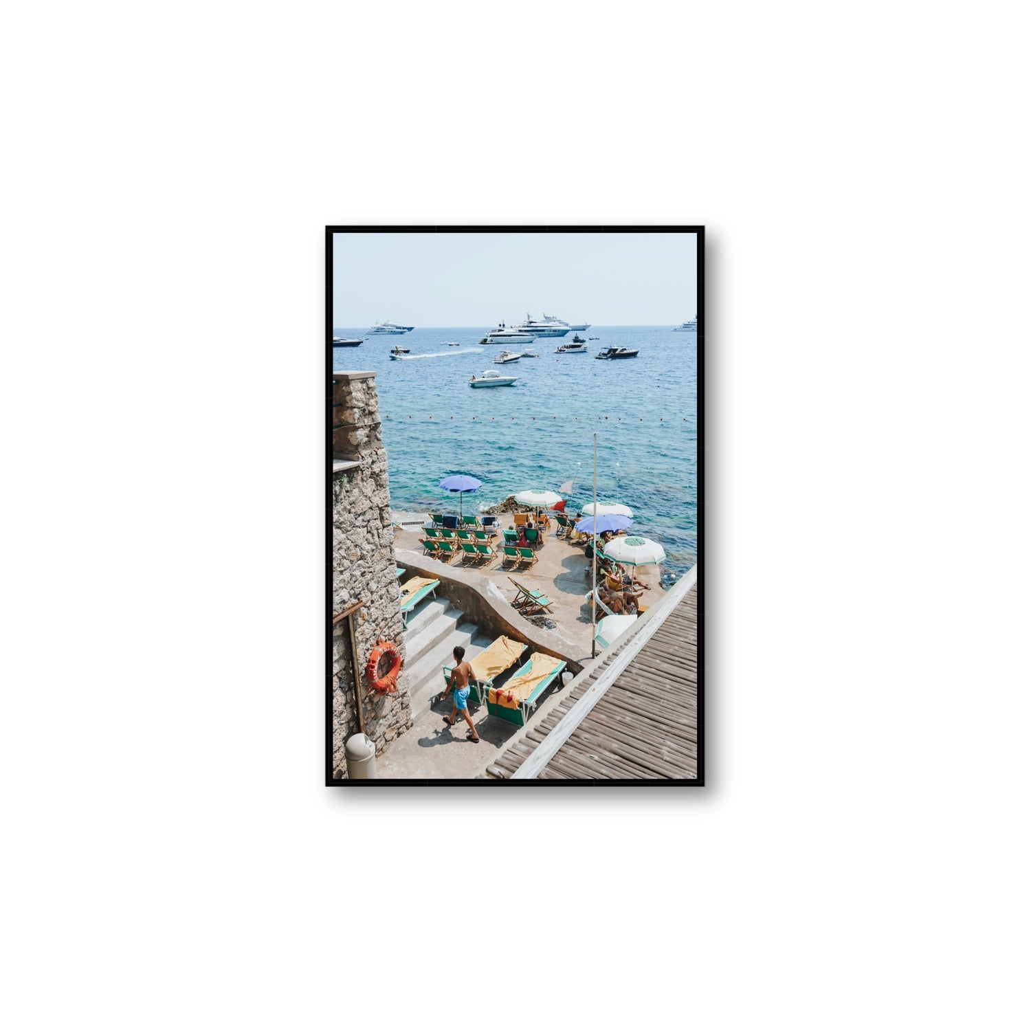 Canzone di Capri Capri Italian beach wall art Large fine art canvas in black float frame