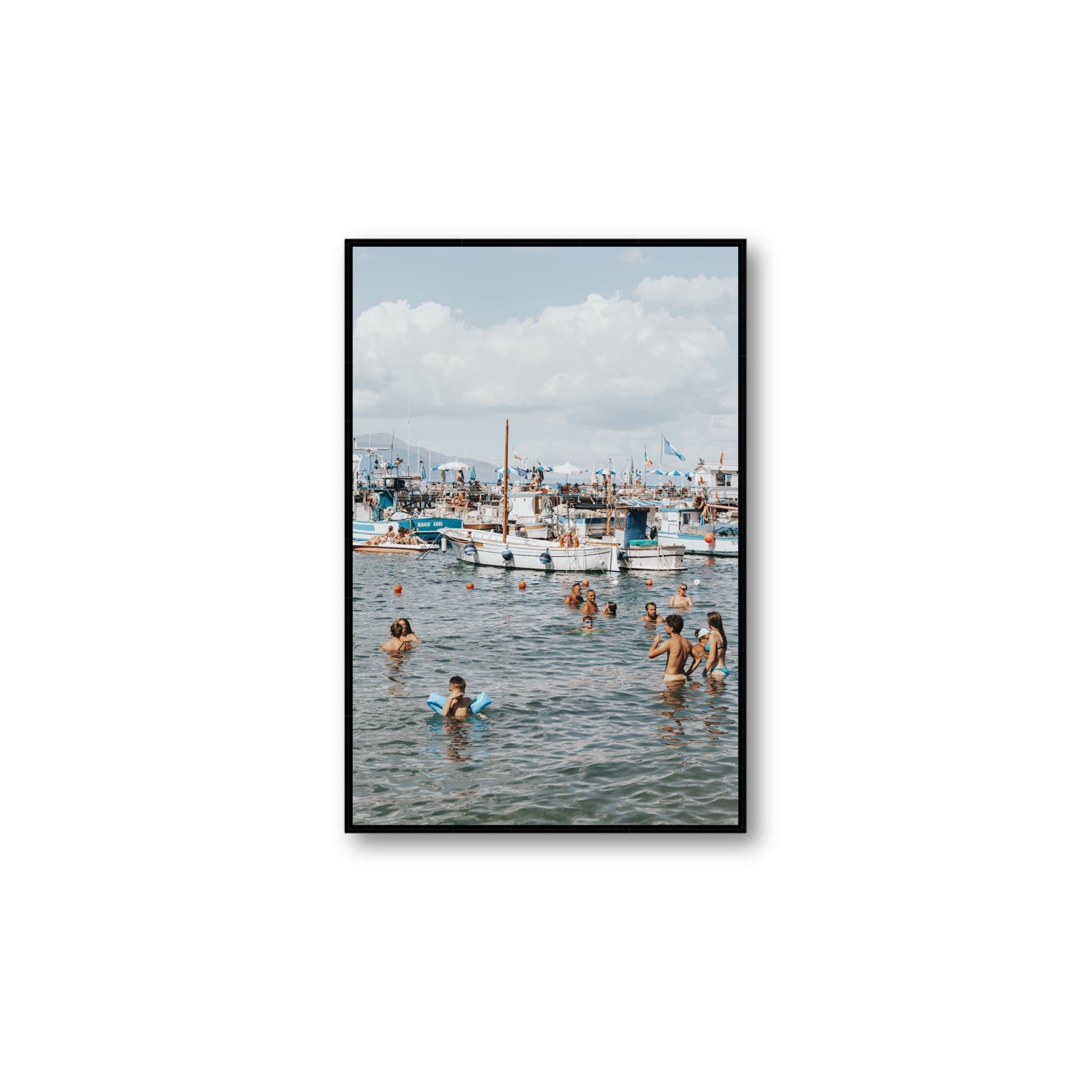Vacanze Italiane Sorrento Italian coastal wall art Large fine art canvas in black float frame