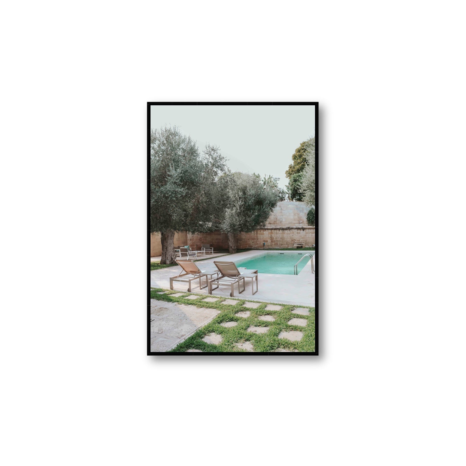 Olive Oasis Puglia Mediterranean wall art Large fine art canvas in black float frame