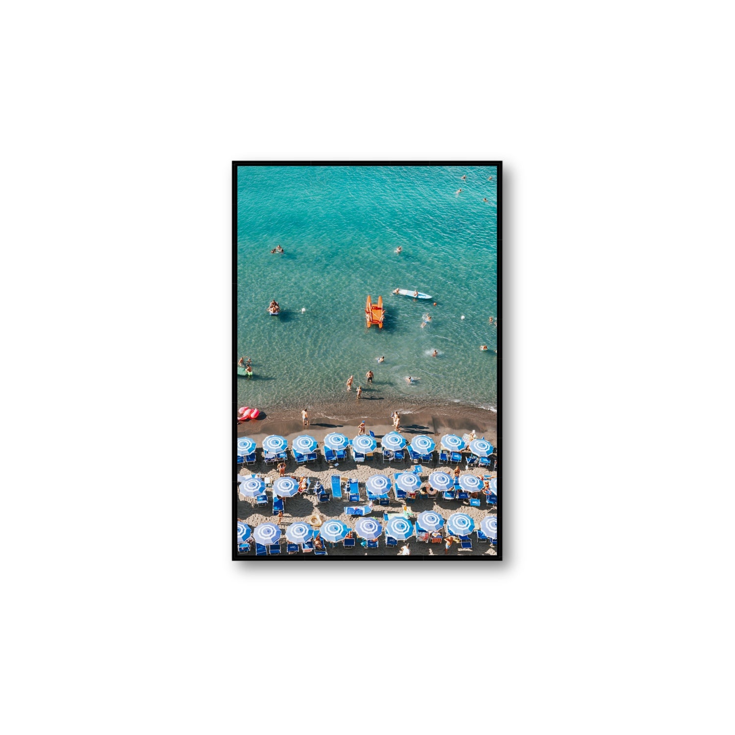 Aquamarine Oasis Sorrento Italian coastal wall art Large fine art canvas in black float frame