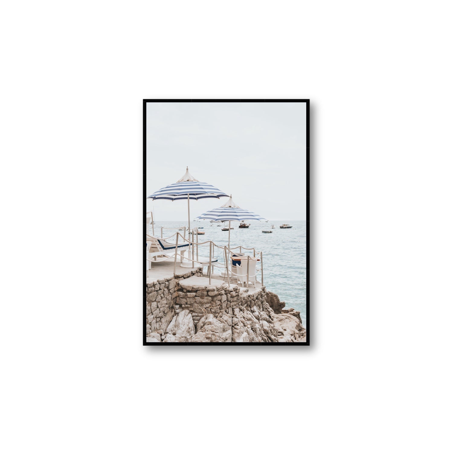 La Scogliera fine art print, Positano, Italy, Large, Black Float Frame, Fine Art Canvas