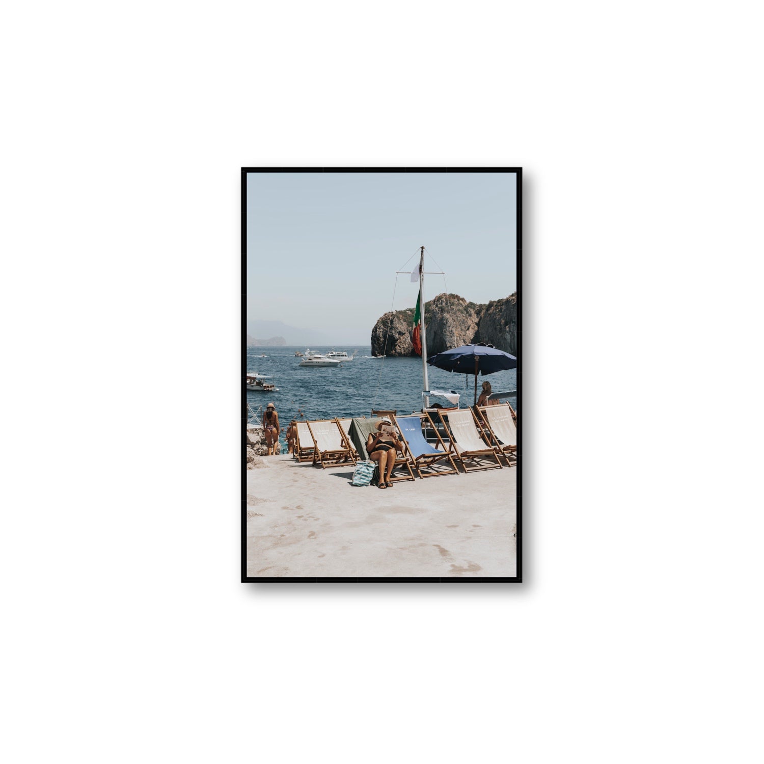 Vintage Sun Goddess fine art print, Capri, Italy, Large, Black Float Frame, Fine Art Canvas