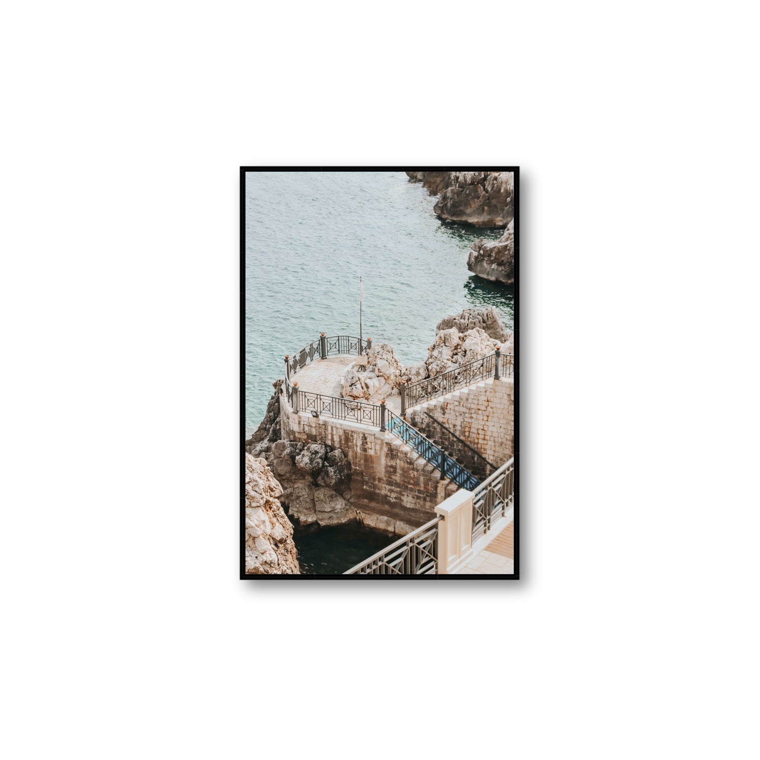 Tidal Staircase Puglia coastal Italian wall art Large fine art canvas in black float frame