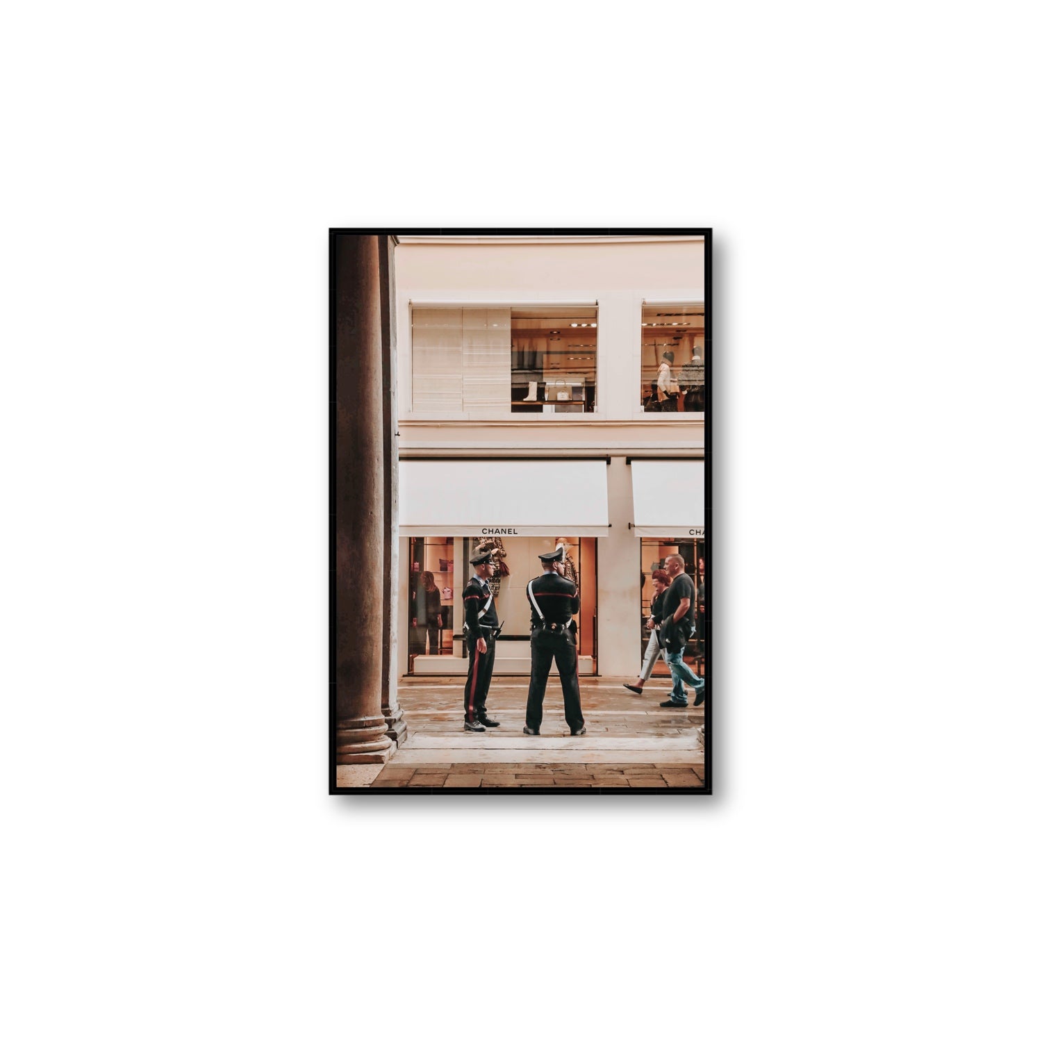 Style Police Venice Italian wall art Large fine art canvas in black float frame