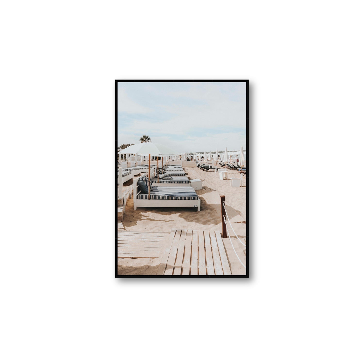 Coastal Repose Puglia beach Mediterranean fine art print Large fine art canvas in black float frame