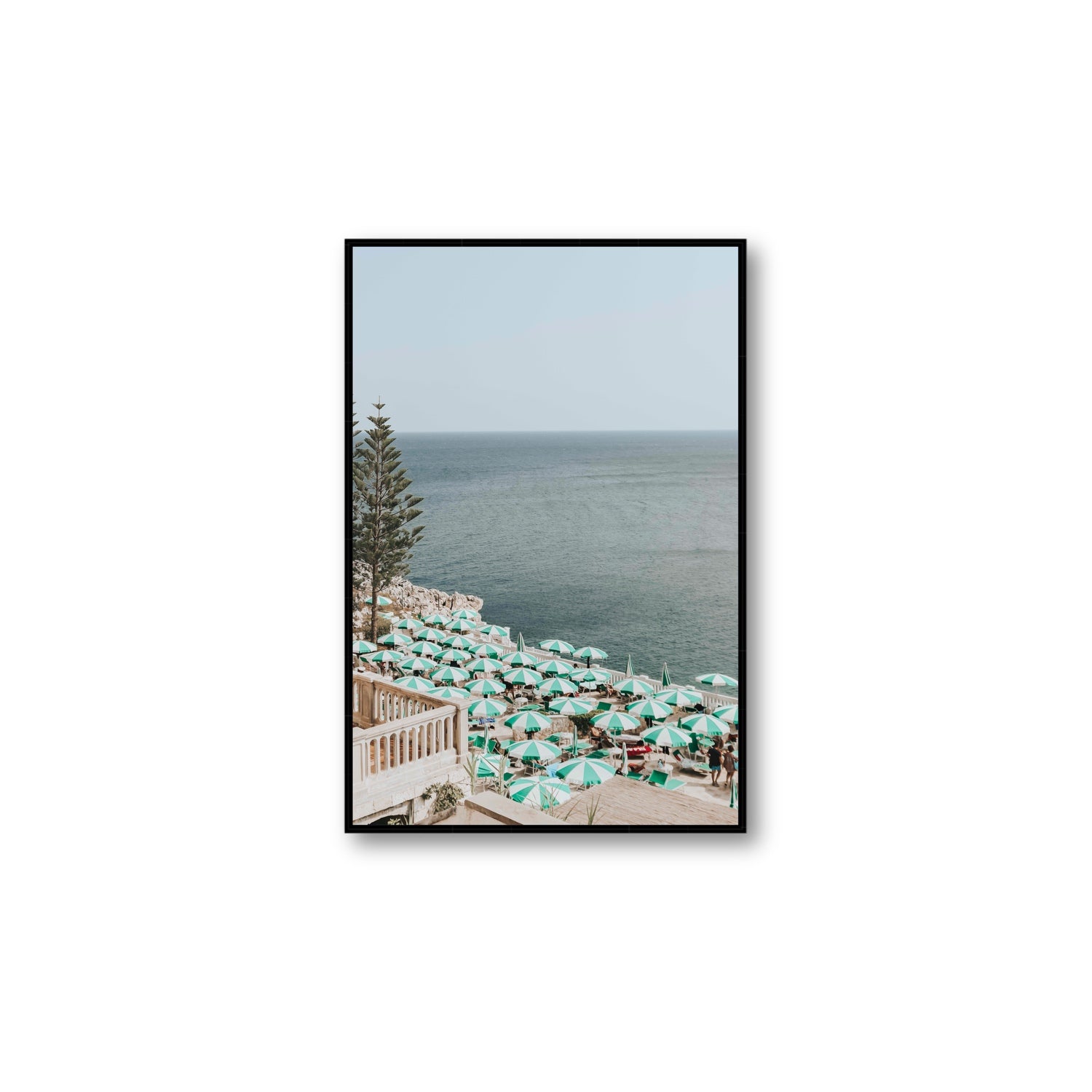 Sun-drenched Stripes Puglia beach coastal wall art Large fine art canvas in black float frame
