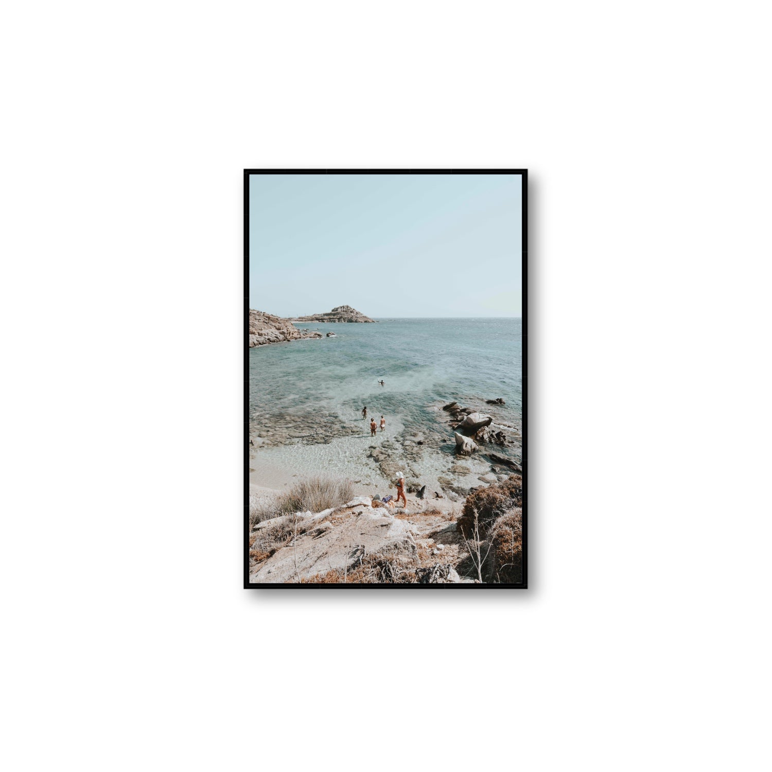Explorers Mykonos Greek island wall art Large fine art canvas in black float frame