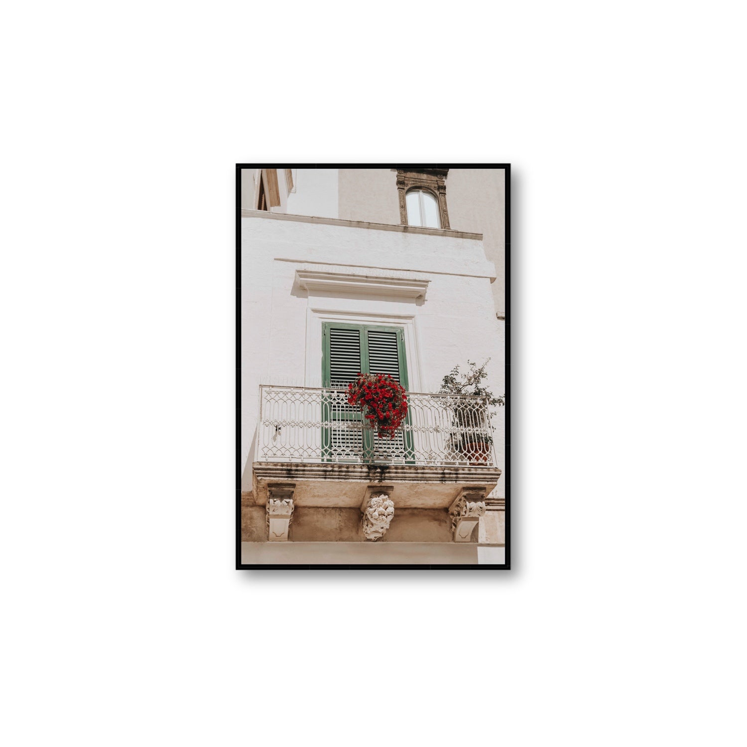 Balcone Estivo Puglia Italian wall art Large fine art canvas in black float frame