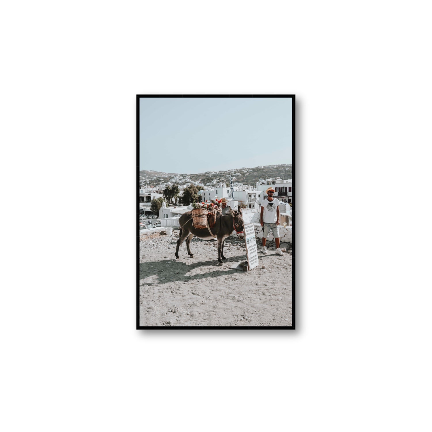 Let The Journey Begin Mykonos Greek island wall art Large fine art canvas in black float frame